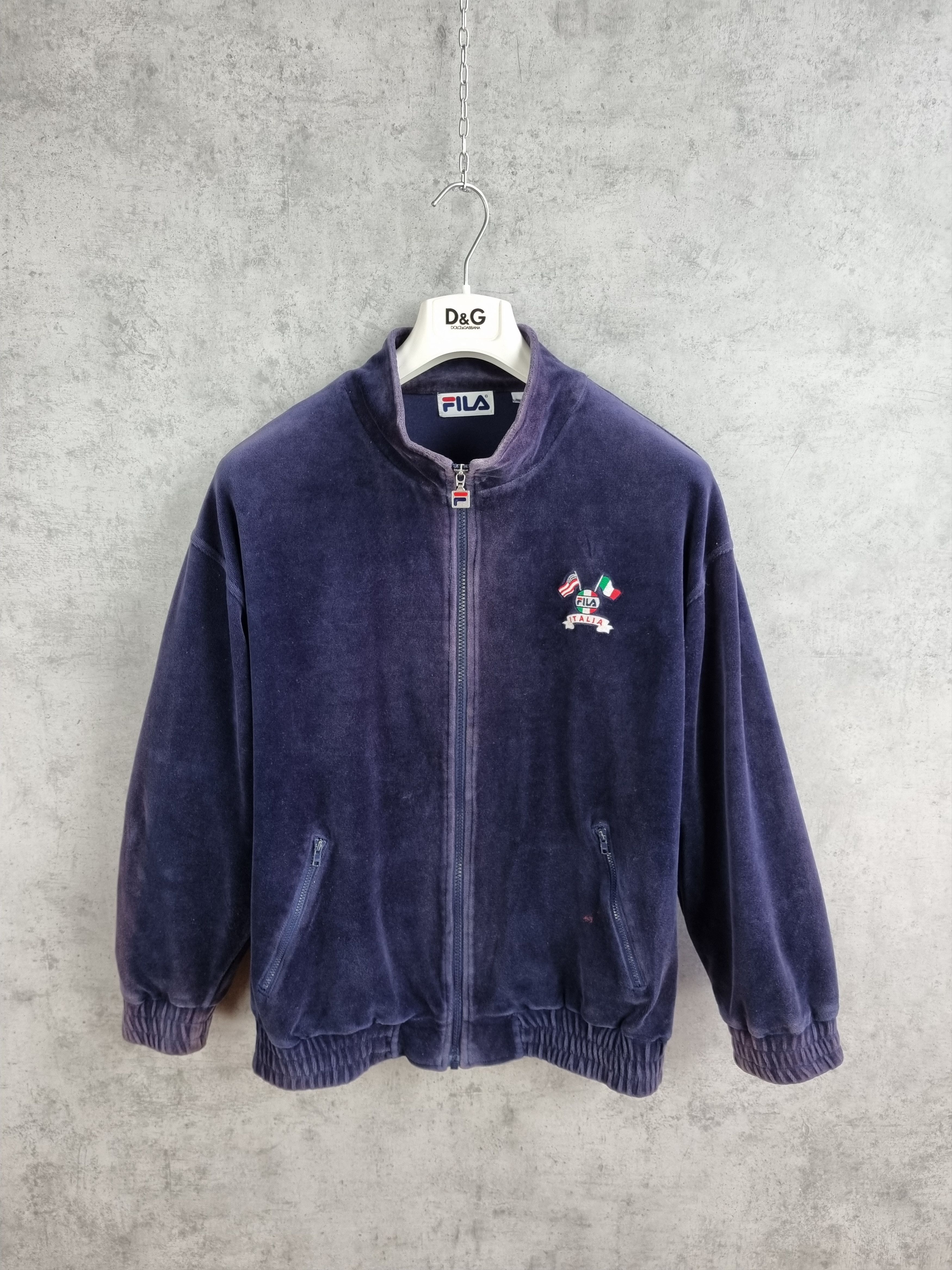 Fila × Vintage 90s Faded Velour Fila Italia/USA Flags Track Jacket Size US M / EU 48-50 / 2 - 2 Thumbnail