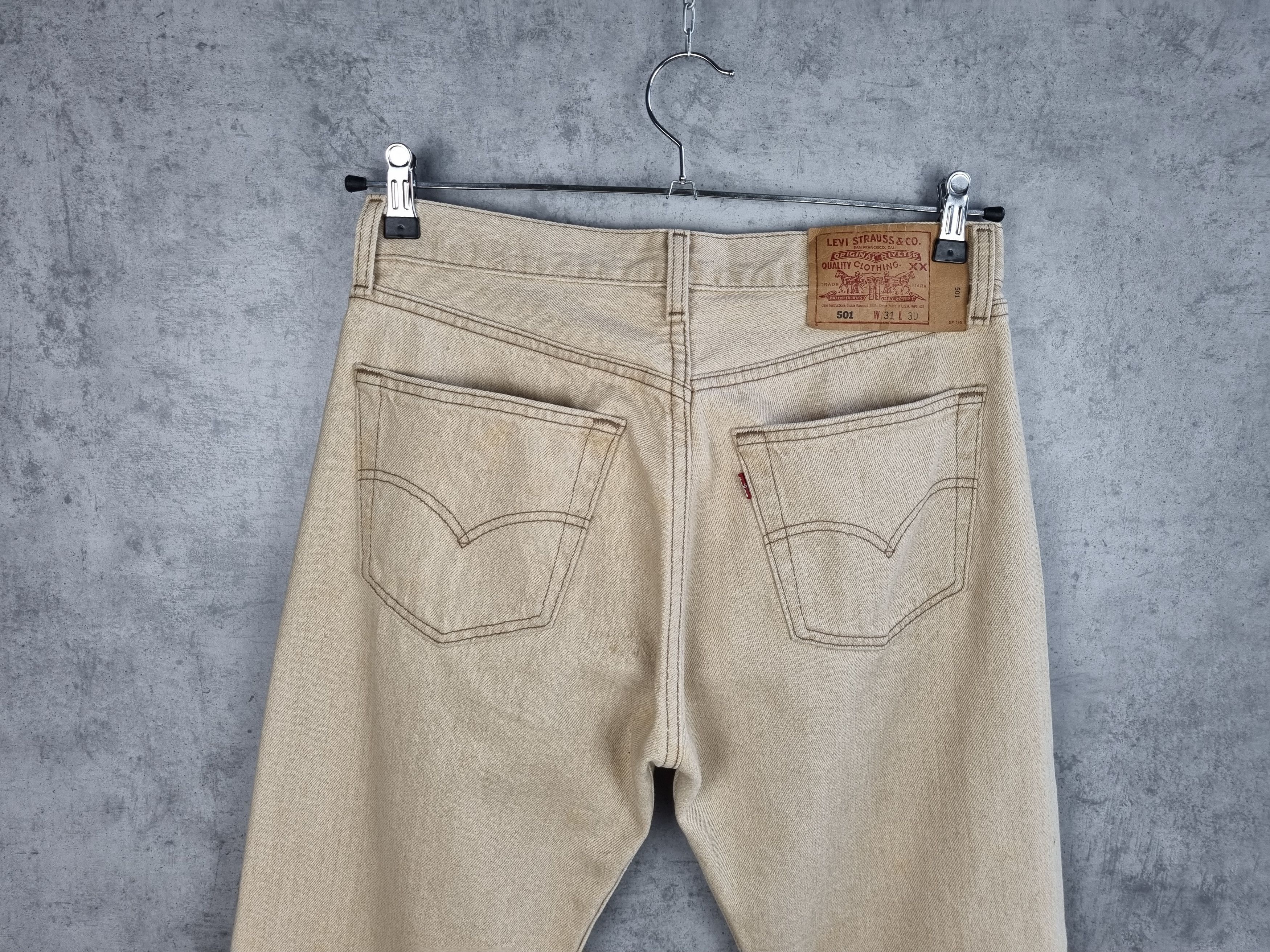 image of 1997 Sand Color Levis 501 Red Tab Vintage Jeans in Sand Brown, Men's (Size 31)
