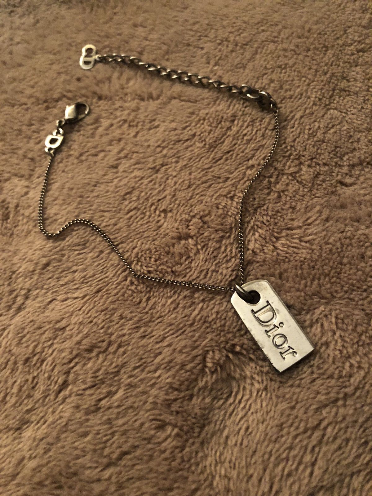image of Dior Spell Out Dog Tag Pendant Bracelet in Silver, Men's