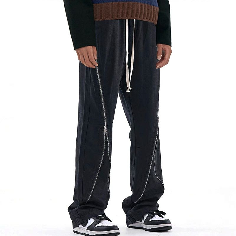 zipper utility baggy flared pants