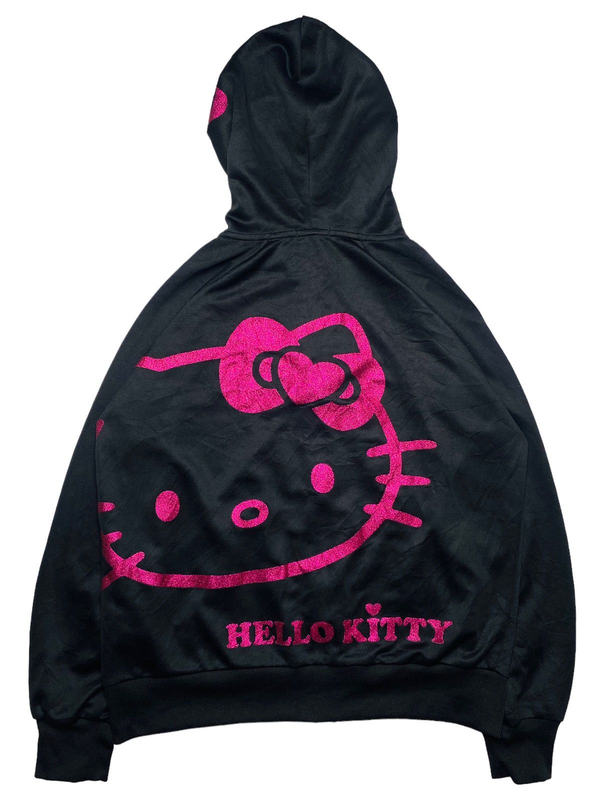 image of Movie 2000S Hello Kity - Glitter Printed Zip Hoodie in Black, Men's (Size Large)