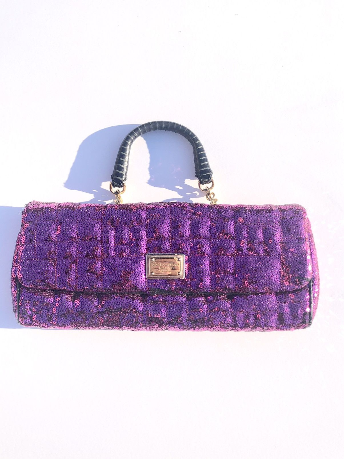 Dolce Gabbana Miss Charles Top Handle Purple Sequin Bag, Women's