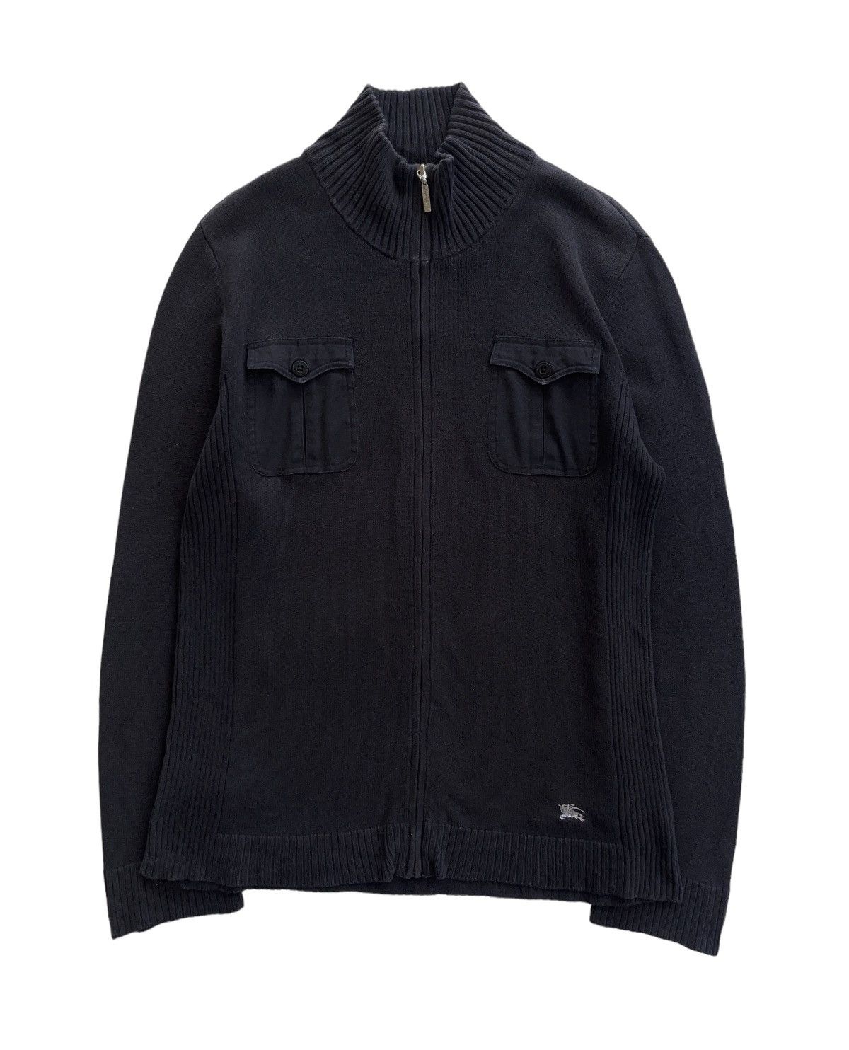 image of Burberry Double Pocket Knitted Black Pullover Jacket, Men's (Size Medium)
