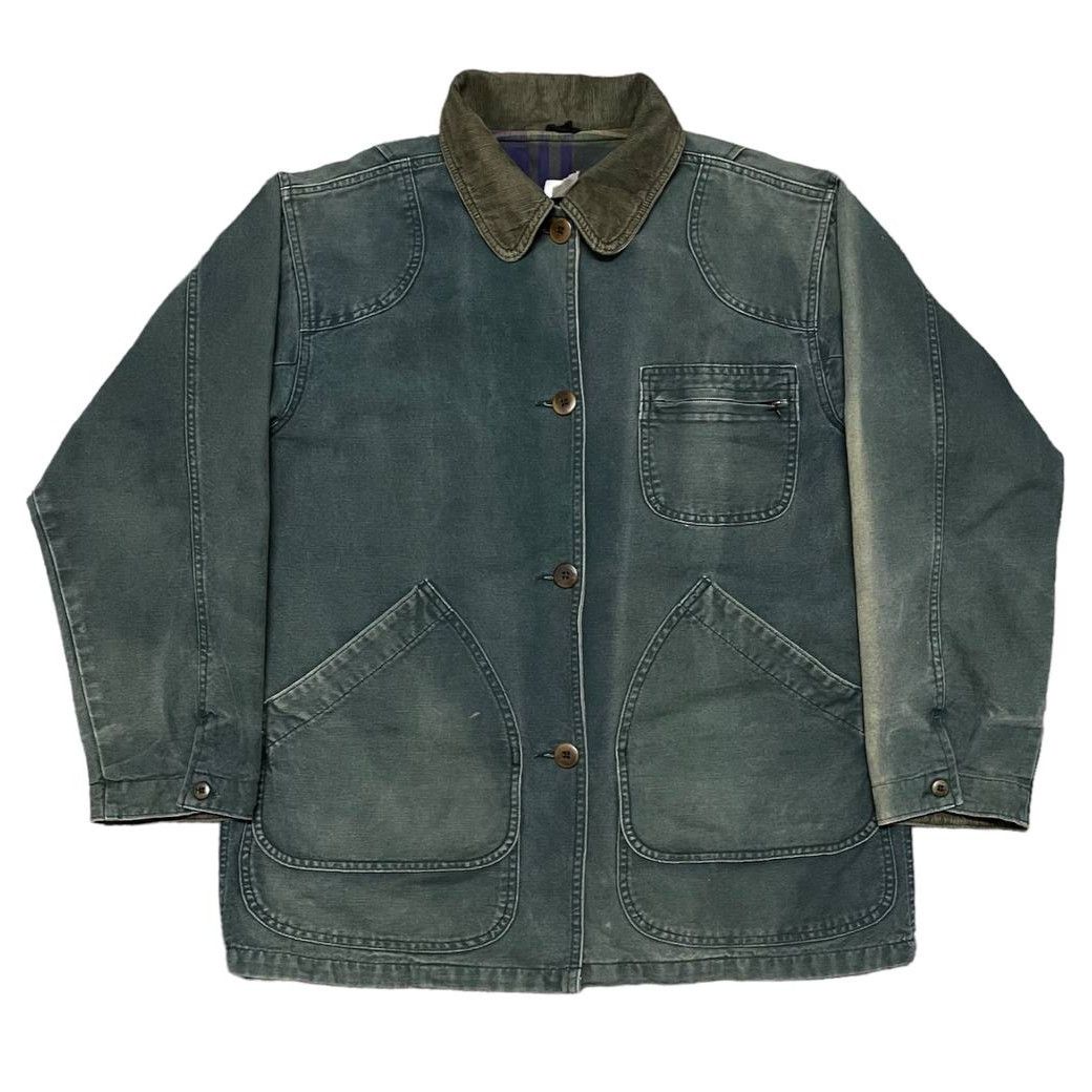 image of L L Bean x Vintage 80's L.l. Bean Duck Chore Jacket Sun Faded in Green, Men's (Size Medium)