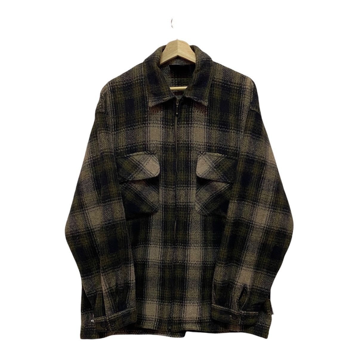 Flannel 🔥VINTAGE 90s BEAR BROWN TARTAN WOOL ZIPPER HEAVY JACKET Size US L / EU 52-54 / 3 - 4 Thumbnail