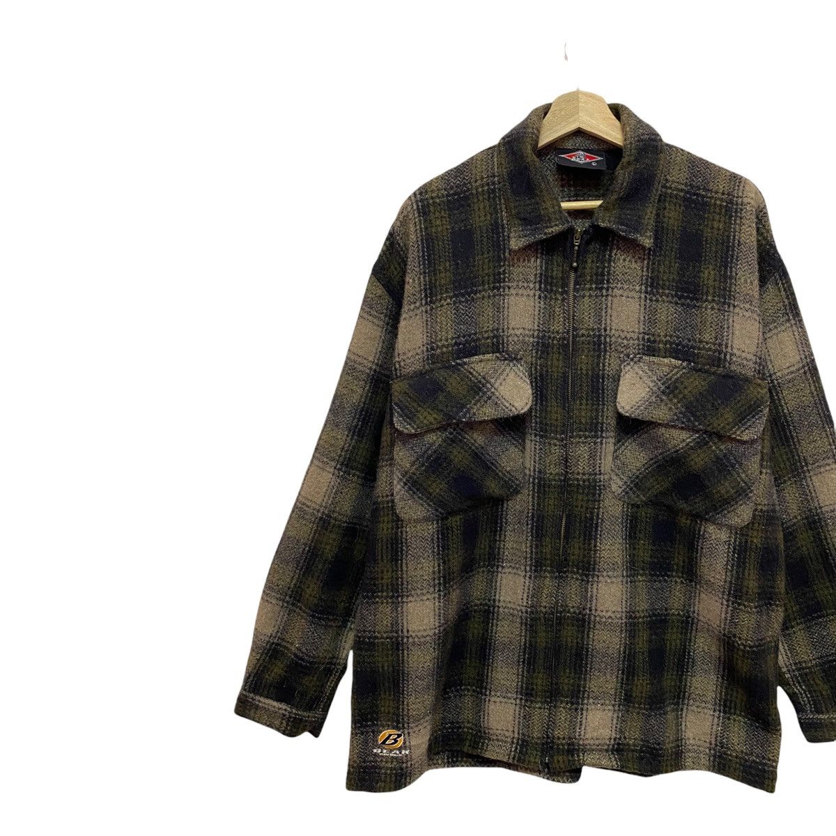 Flannel 🔥VINTAGE 90s BEAR BROWN TARTAN WOOL ZIPPER HEAVY JACKET Size US L / EU 52-54 / 3 - 7 Thumbnail