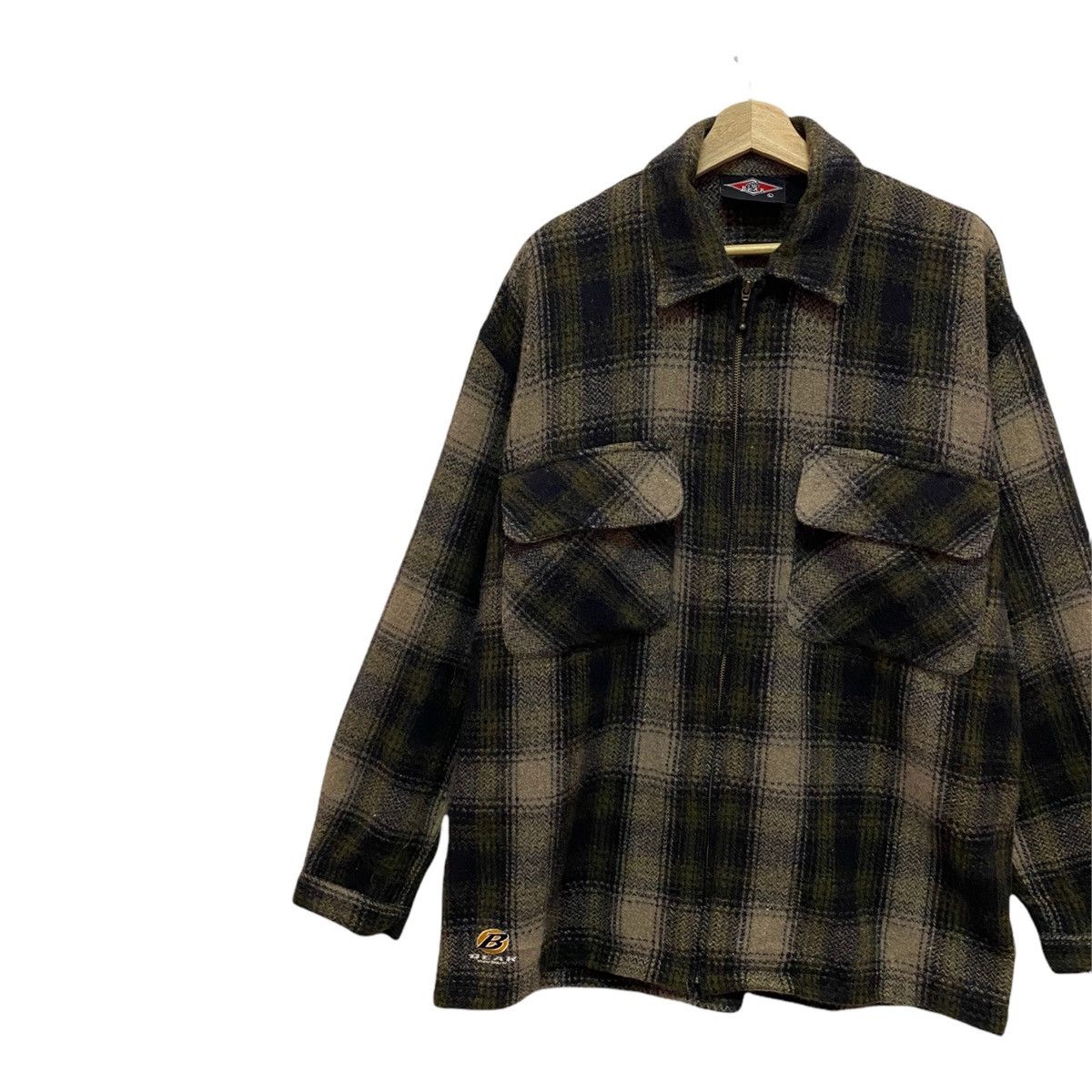 Flannel 🔥VINTAGE 90s BEAR BROWN TARTAN WOOL ZIPPER HEAVY JACKET Size US L / EU 52-54 / 3 - 10 Thumbnail