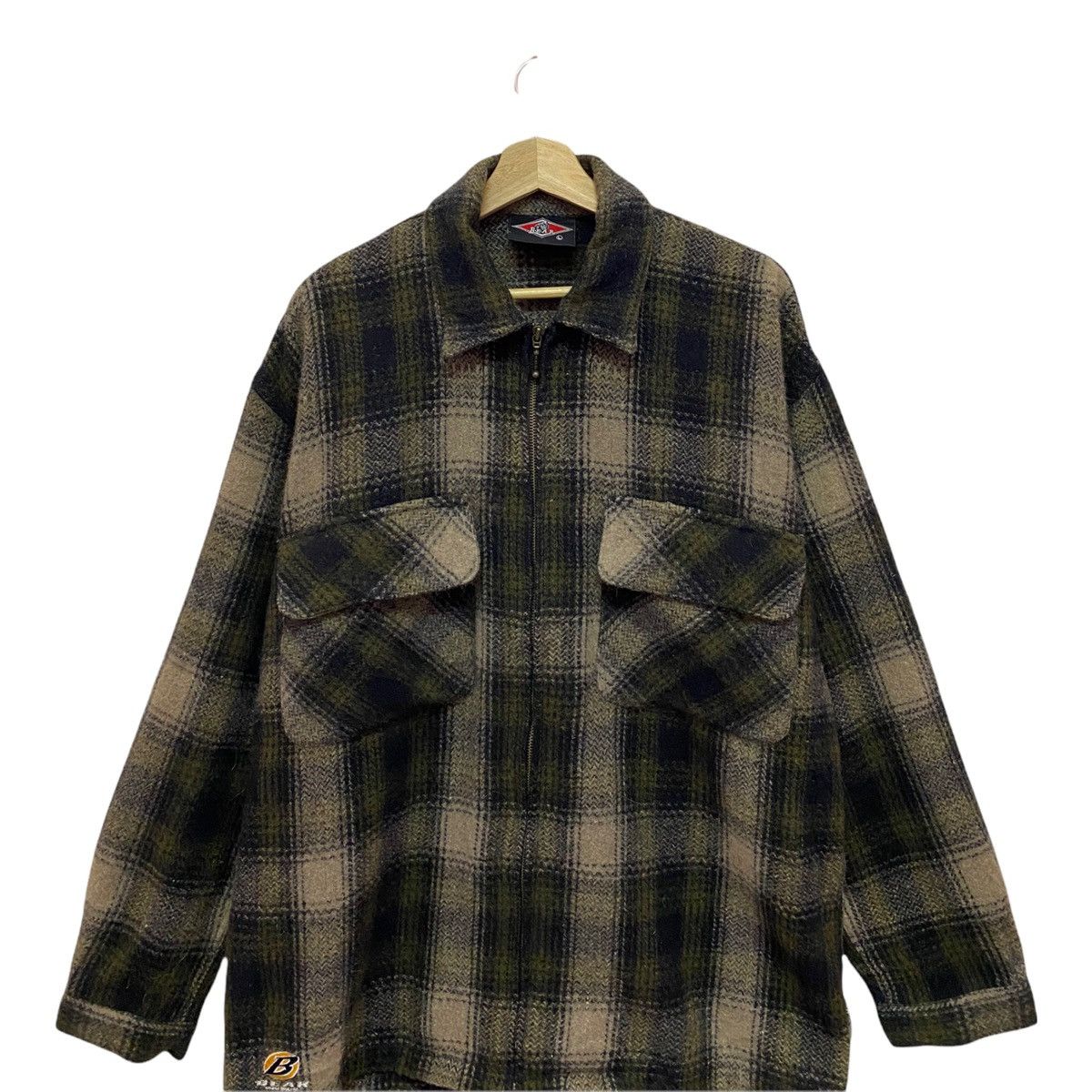 Flannel 🔥VINTAGE 90s BEAR BROWN TARTAN WOOL ZIPPER HEAVY JACKET Size US L / EU 52-54 / 3 - 6 Thumbnail