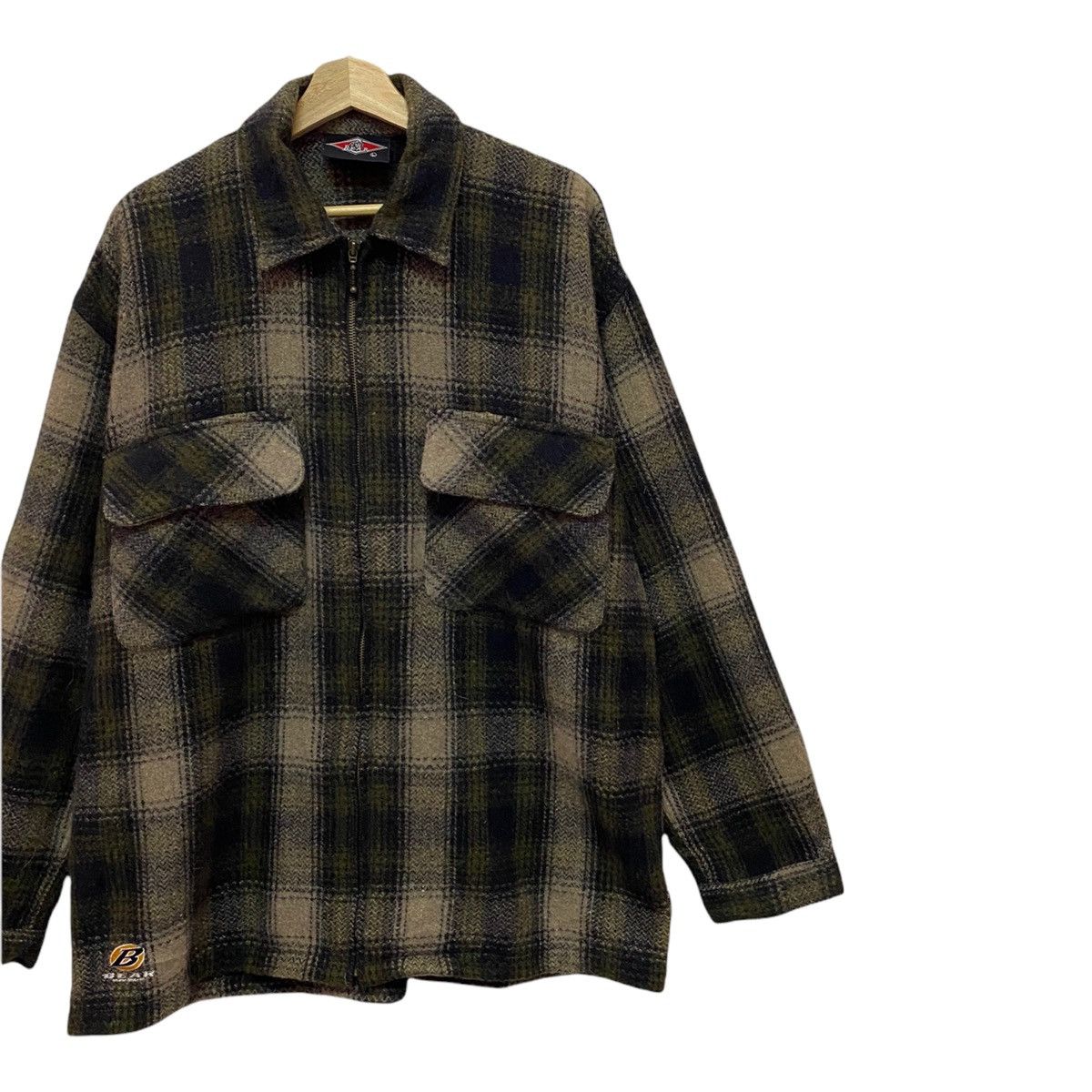 Flannel 🔥VINTAGE 90s BEAR BROWN TARTAN WOOL ZIPPER HEAVY JACKET Size US L / EU 52-54 / 3 - 9 Thumbnail