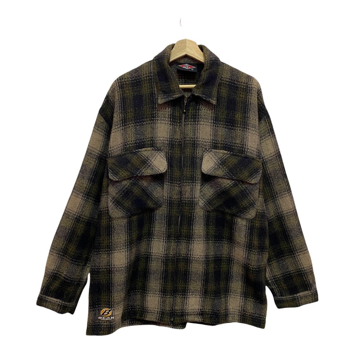 Flannel 🔥VINTAGE 90s BEAR BROWN TARTAN WOOL ZIPPER HEAVY JACKET Size US L / EU 52-54 / 3 - 8 Thumbnail