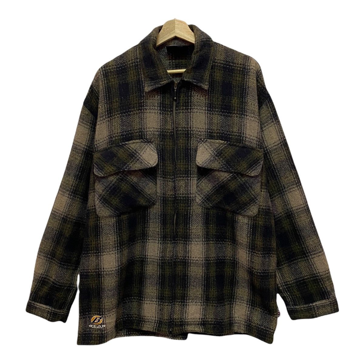 Flannel 🔥VINTAGE 90s BEAR BROWN TARTAN WOOL ZIPPER HEAVY JACKET Size US L / EU 52-54 / 3 - 5 Thumbnail