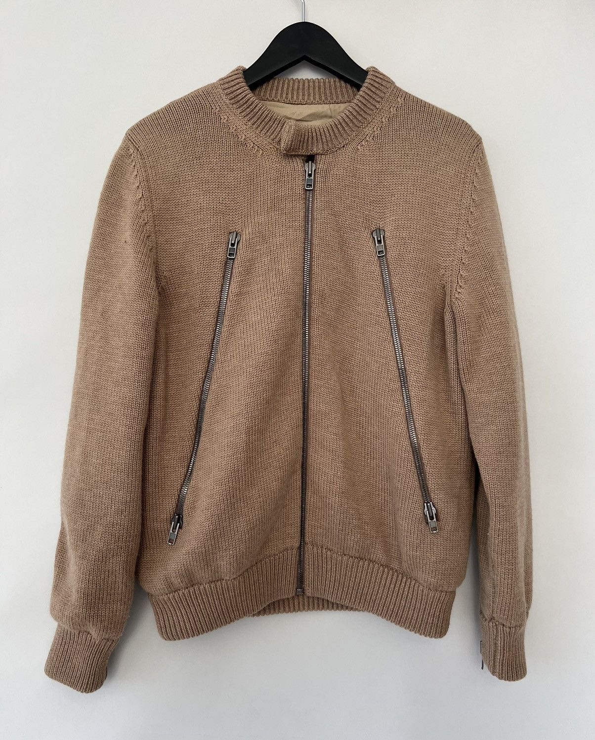 image of Maison Margiela 3 - Zip Wool Cardigan in Beige, Men's (Size Medium)