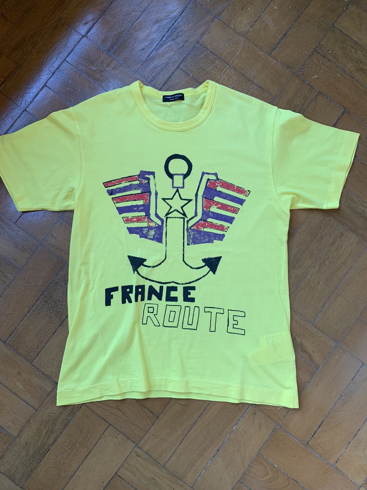 image of Comme Des Garcons Homme Plus Japan Made France Print Yellow Cotton Tshirt, Men's (Size Medium)