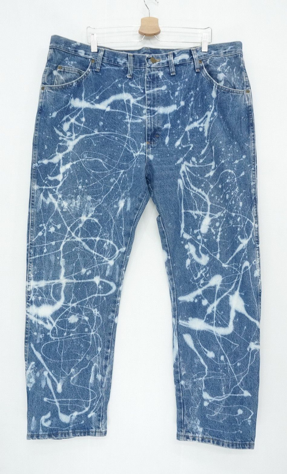 image of Rare Abstract Bleached Wrangler Big Tall Regular Denim in Denim Blue, Men's (Size 44)