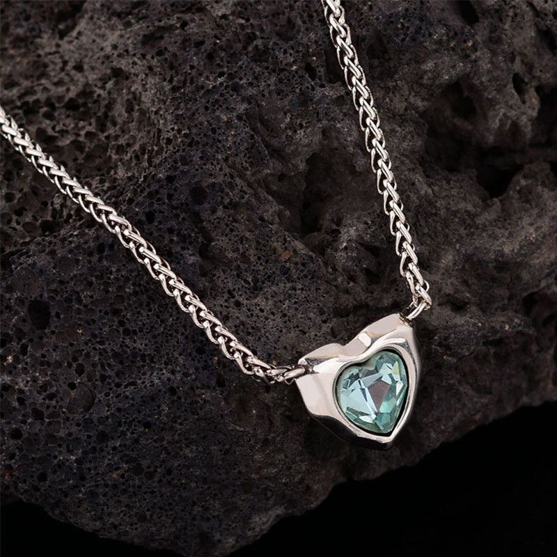 Jewelry Sparkling Blue Zircon Love Heart Necklace Size ONE SIZE - 1 Thumbnail