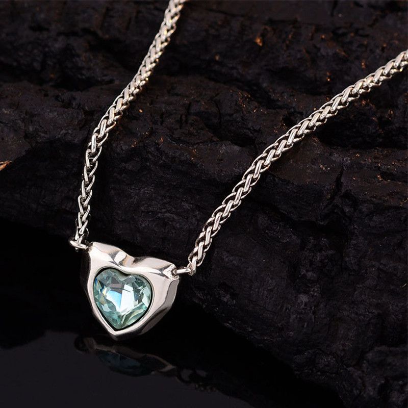 Jewelry Sparkling Blue Zircon Love Heart Necklace Size ONE SIZE - 2 Thumbnail