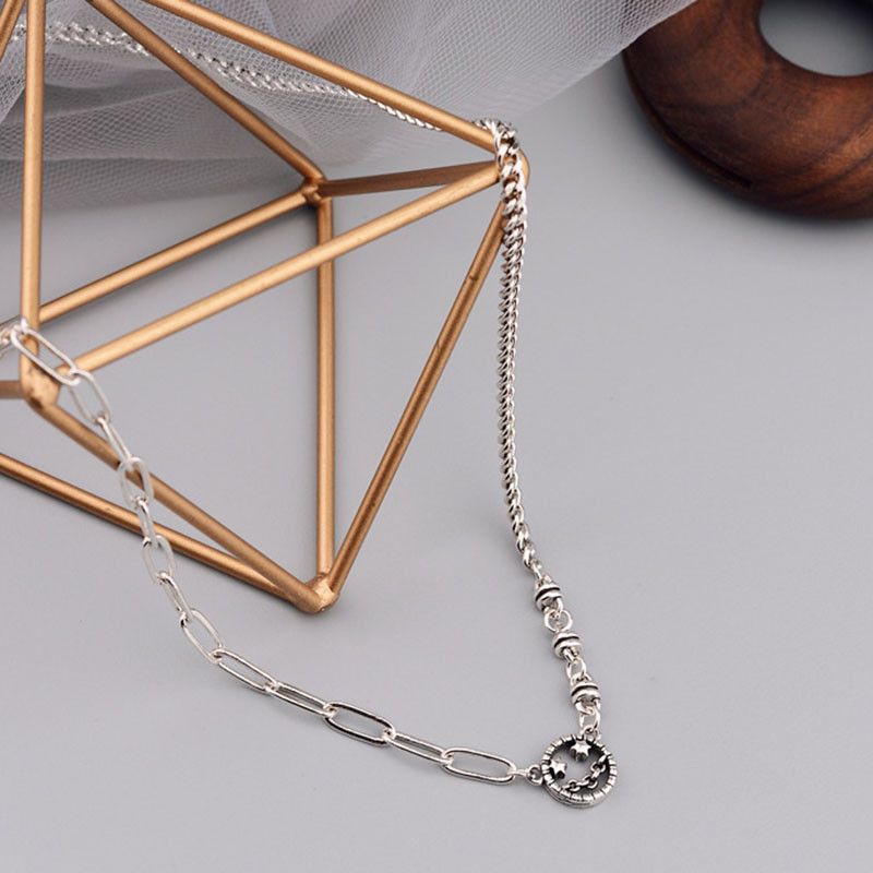 Jewelry Hollow Smile Face Splicing Chain Necklace Size ONE SIZE - 4 Thumbnail