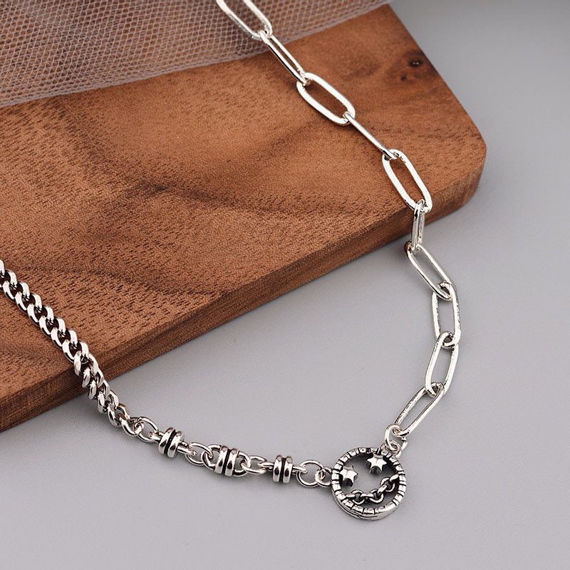 Jewelry Hollow Smile Face Splicing Chain Necklace Size ONE SIZE - 2 Thumbnail