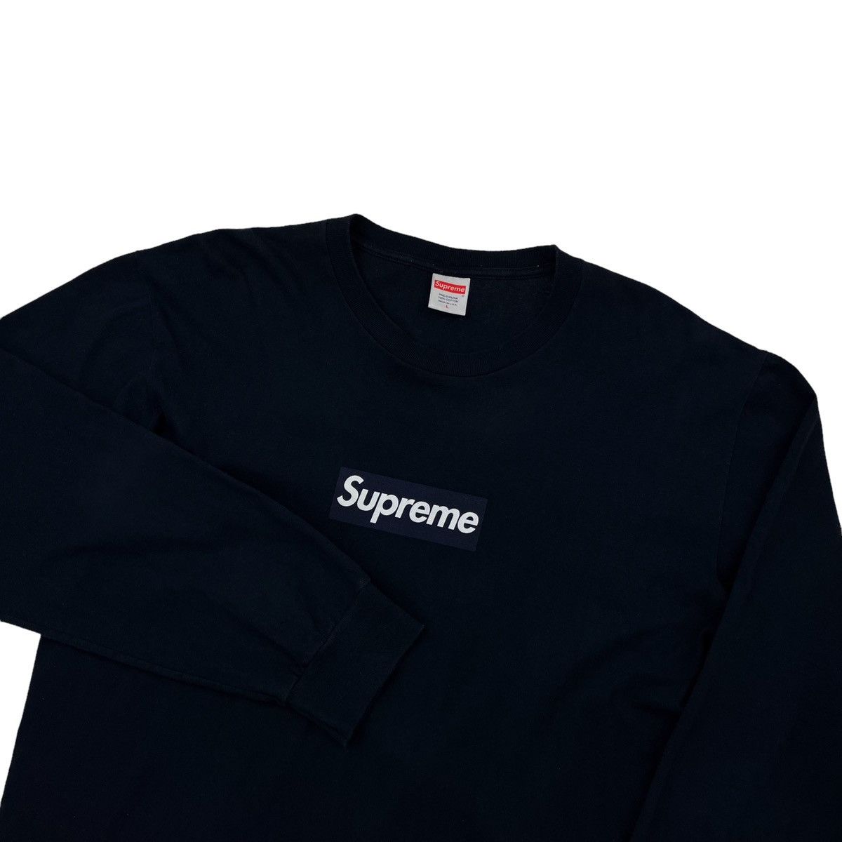 Supreme Supreme Navy Box Logo Long Sleeve T Shirt | Grailed