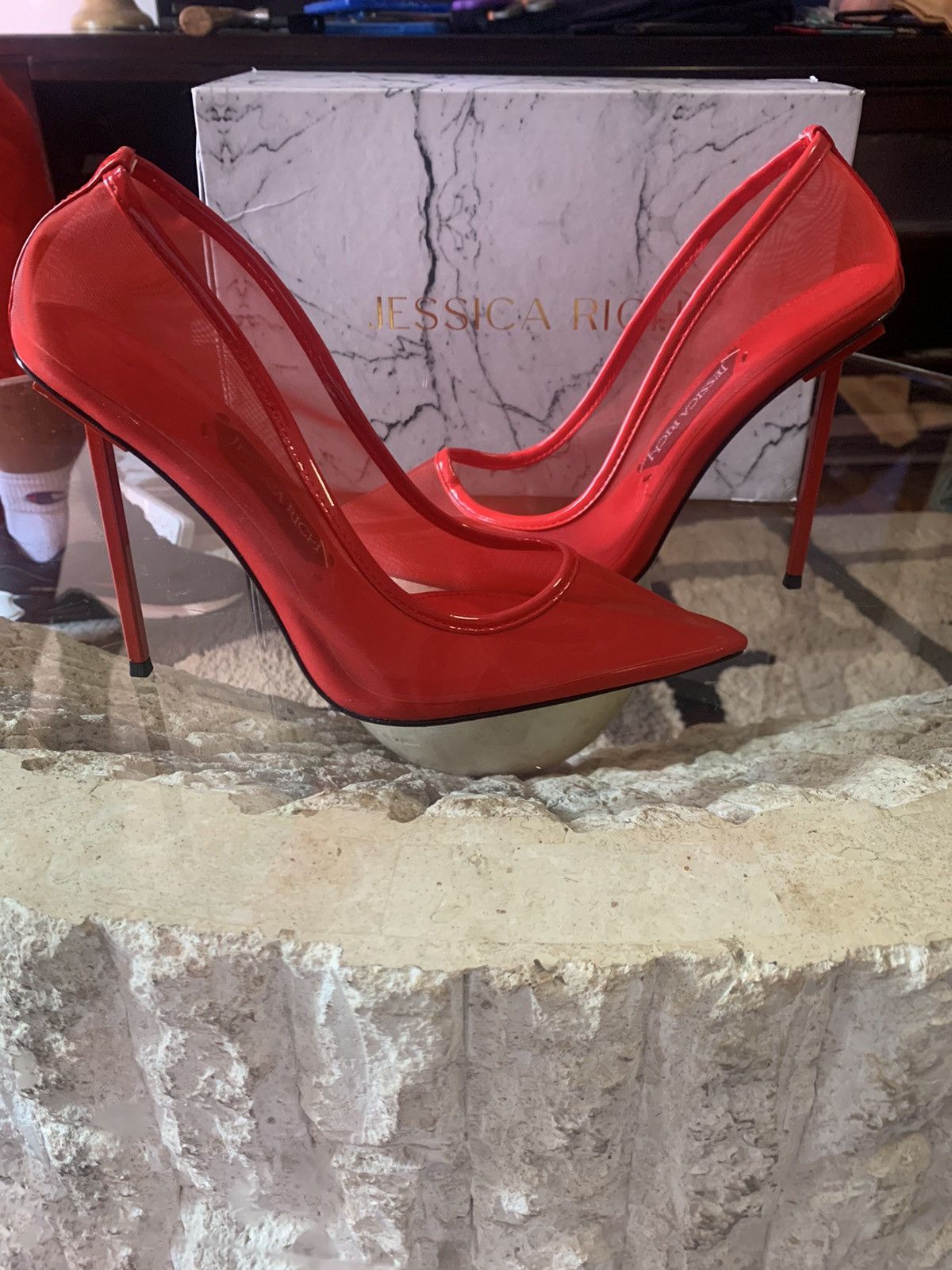 Jessica Rich - Mesh Heel- Red - Size 11