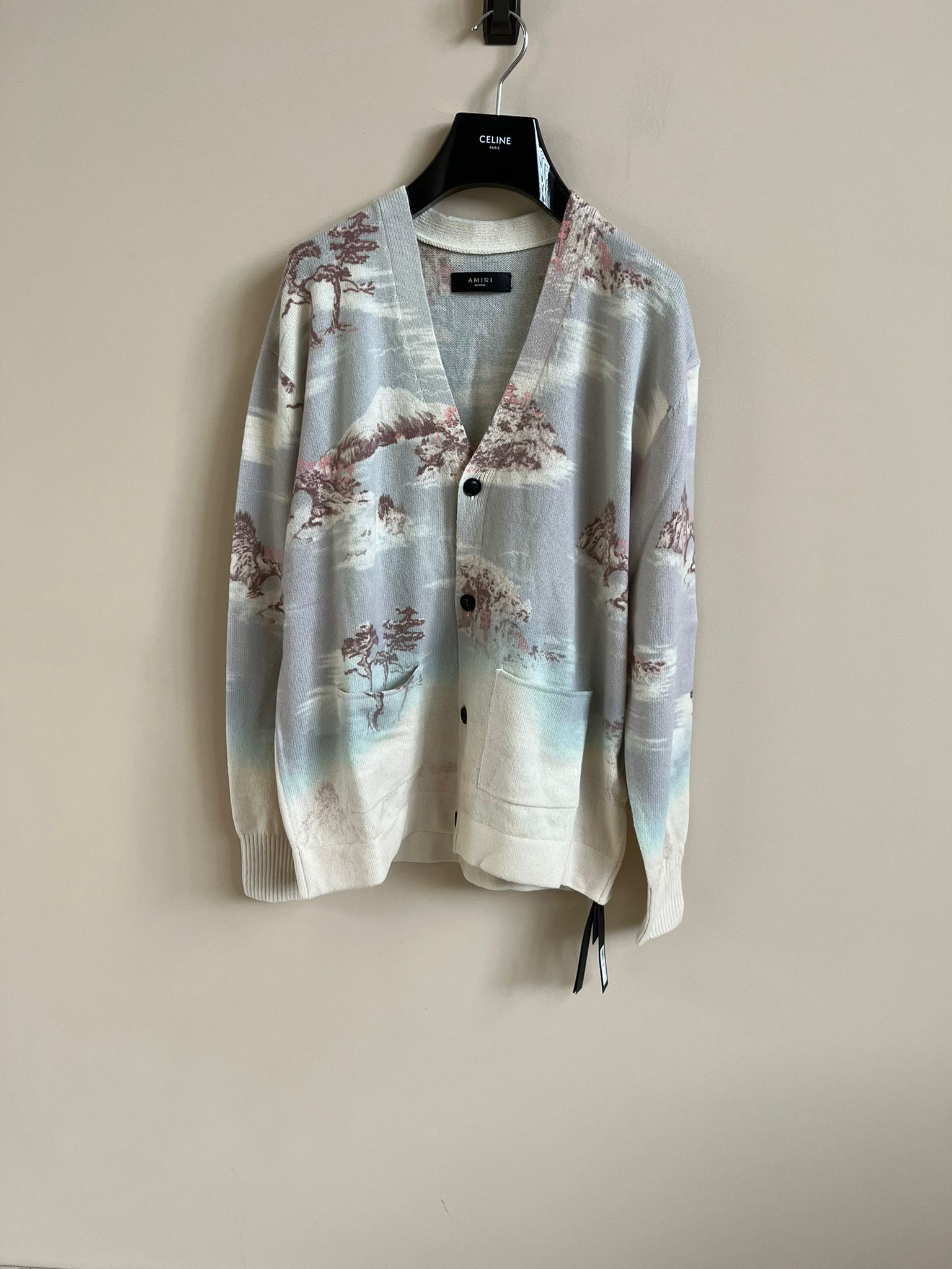 image of Amiri Bleached Print Aloha Cardigan In Cyan, Men's (Size Small)