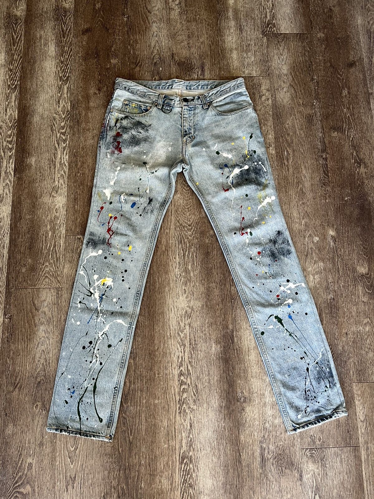 Number nine paint splatter jeans store