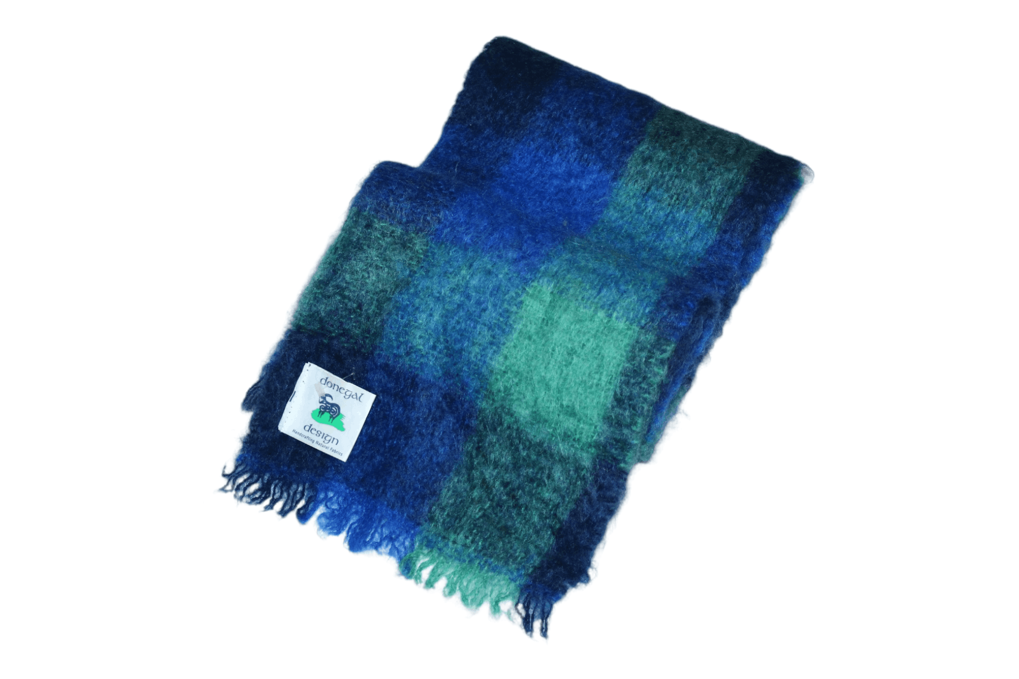 image of Donegal Handcraft x Donegal Tweed Donegal Plaid Check Mohair Scarf in Blue Green, Men's