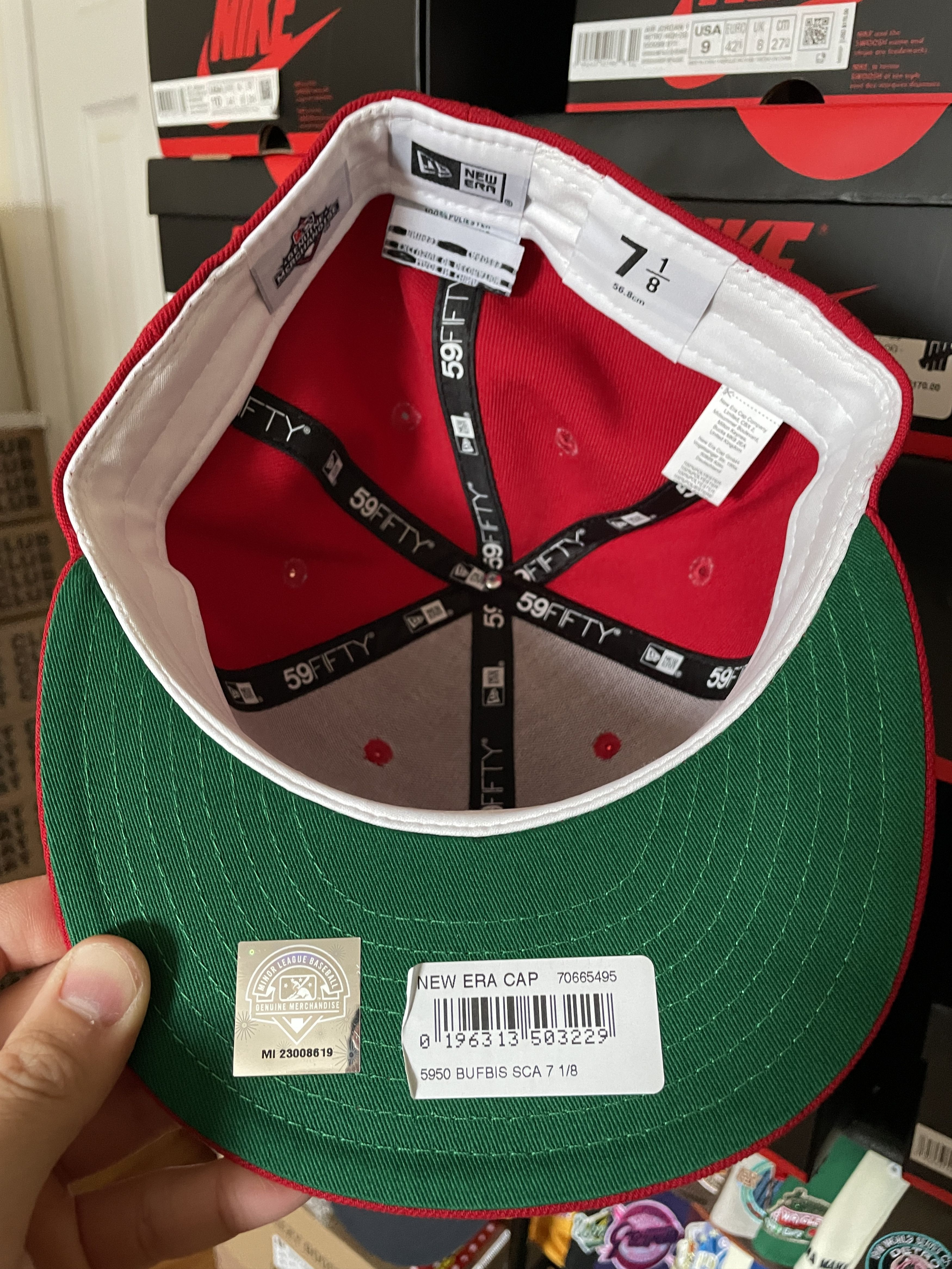 MLB × New Era Topperz Red Green Buffalo Bisons 7 1/8 Fitted Not Hatclub Size ONE SIZE - 5 Thumbnail