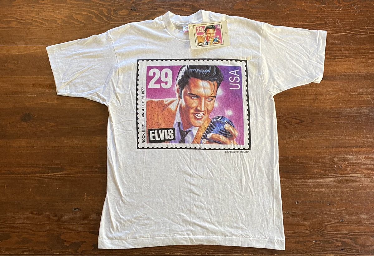 Band Tees Vintage NWT 1992 Elvis Post Stamp Single Stitch White Tee Size US XL / EU 56 / 4 - 1 Thumbnail