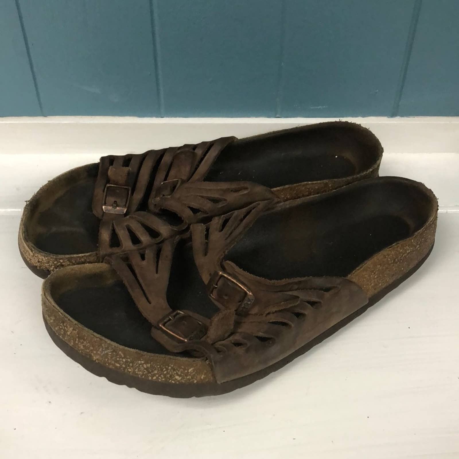 Birkenstock Womens 6 Mocha Birko Flor Leather Strappy Sandal