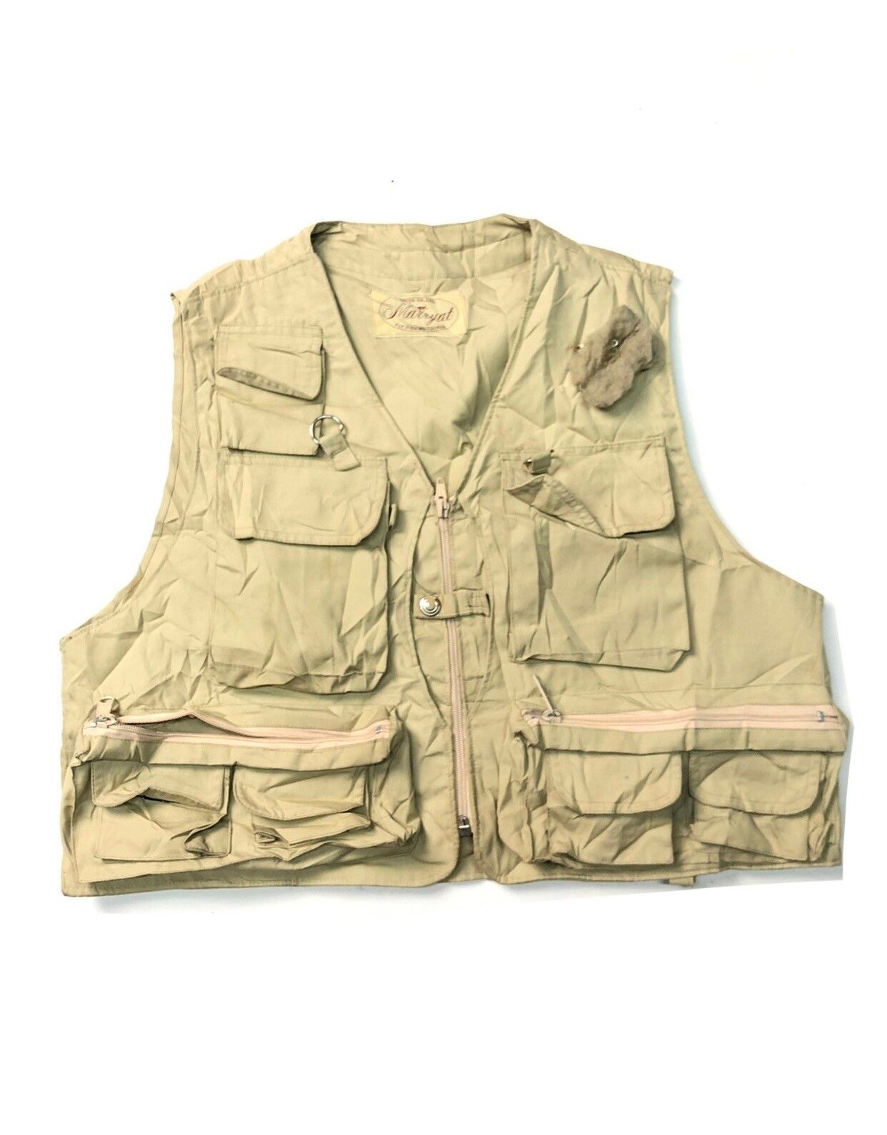 Vintage LL Bean Mens Fly Fishing Vest Size XL Beige Full Zip Front Pockets