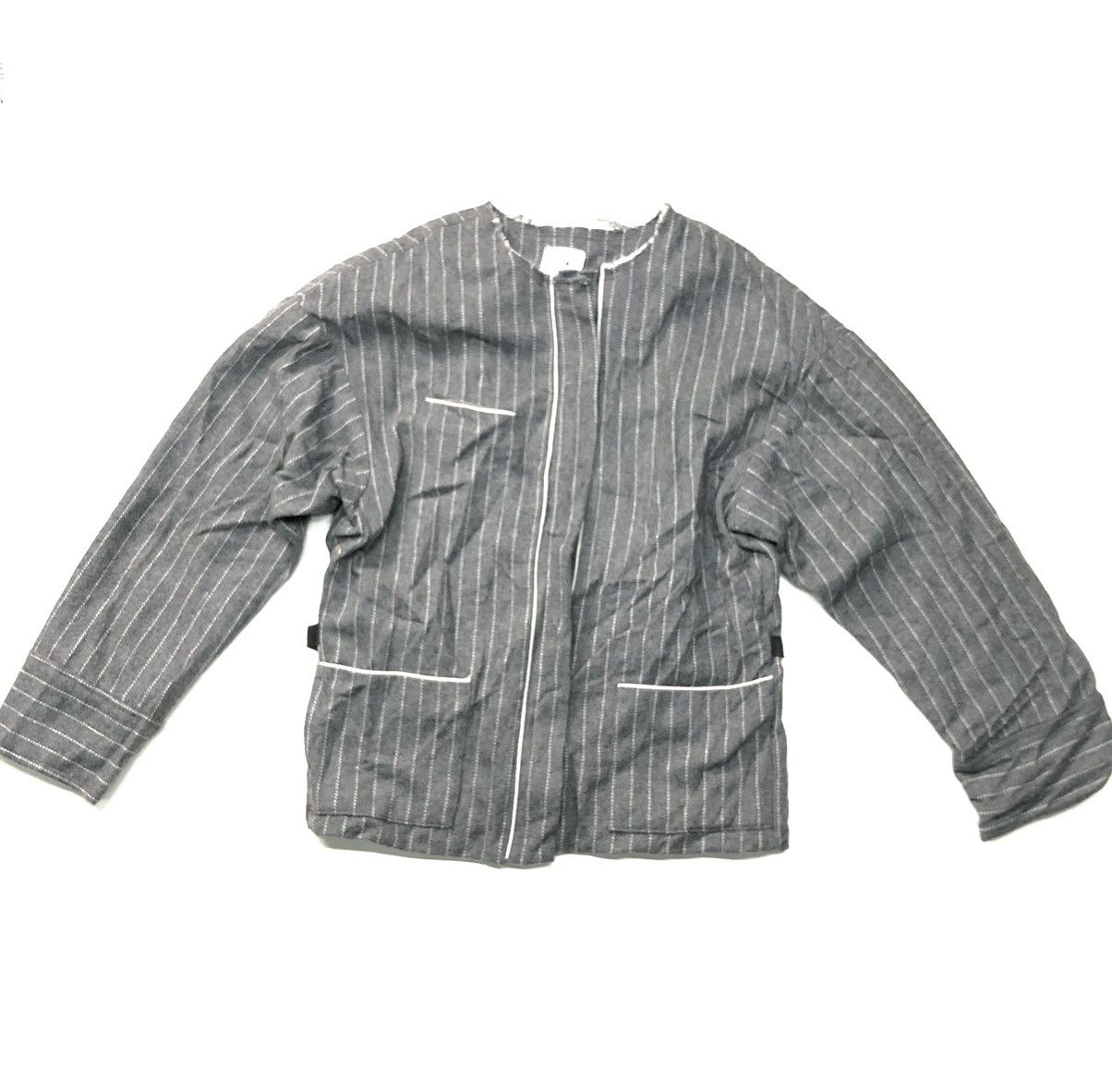 image of Designer Vintage Yomlah Stripe Disstressed Jacket in Grey, Men's (Size Medium)
