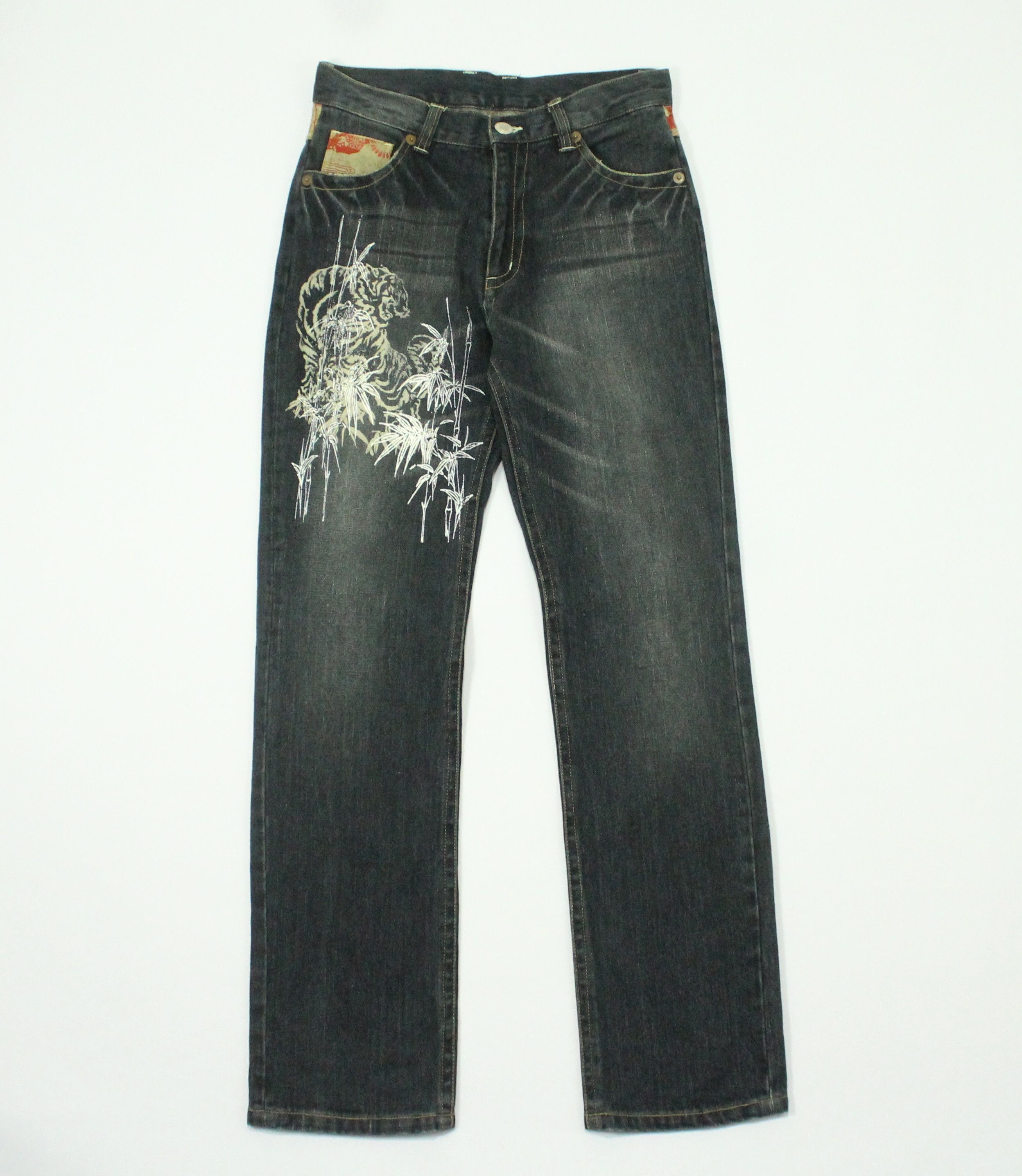 Japanese Brand TIGER Printed Denim Japan Crafted Patchwork Styled Size US 30 / EU 46 - 2 Thumbnail