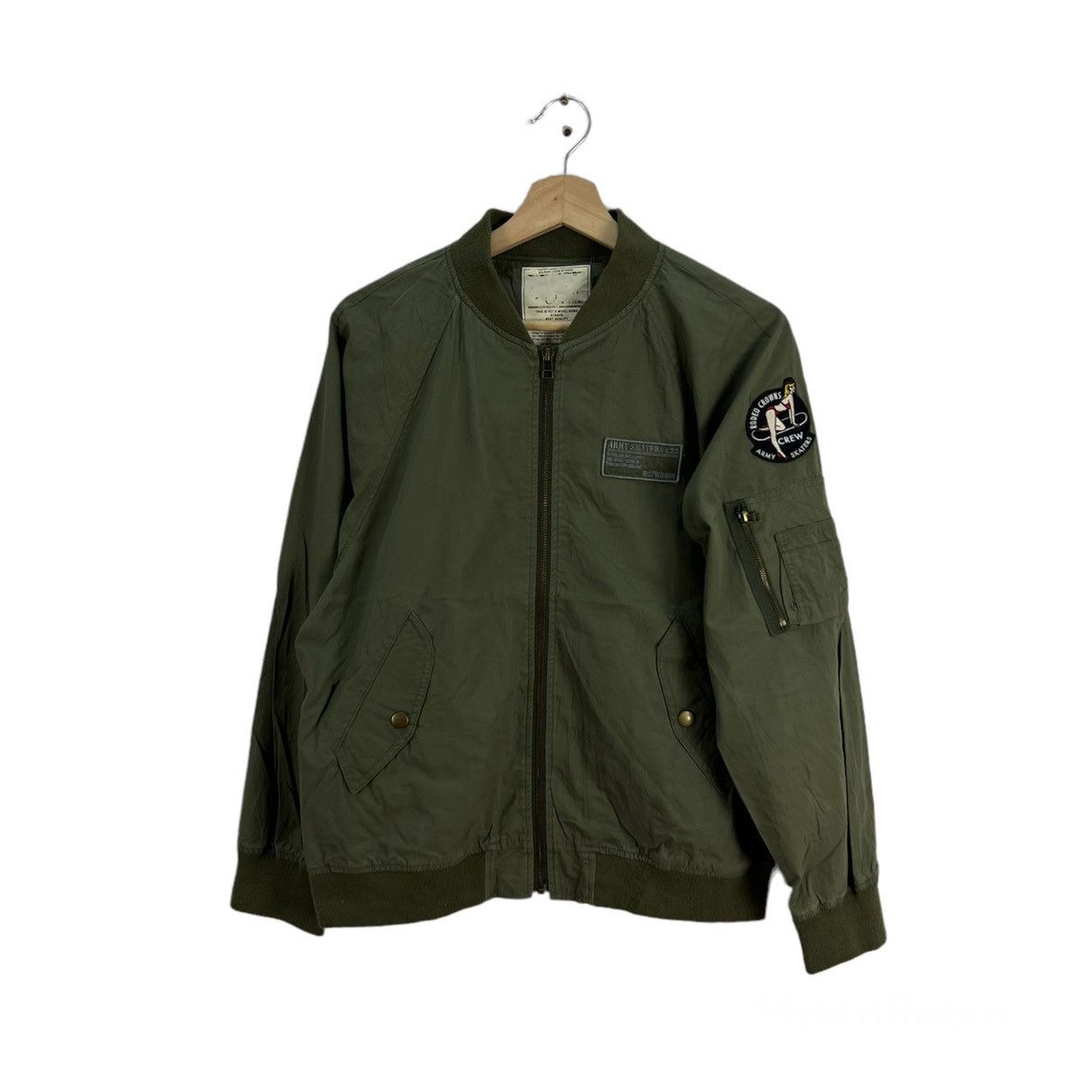 Military RARE BOMBER JACKET RODEO CROWNS ARMY CREW SKATERS BIG LOGO ...