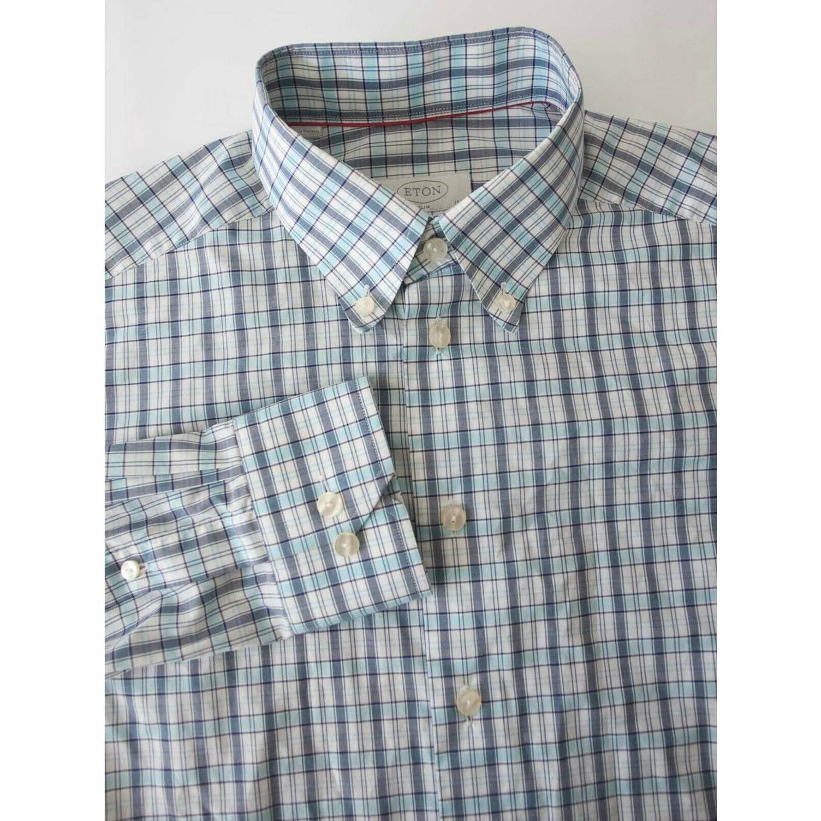 Eton Eton Shirt Blue Plaid Slim Size 15.75/ 40 Size 40R - 1 Thumbnail