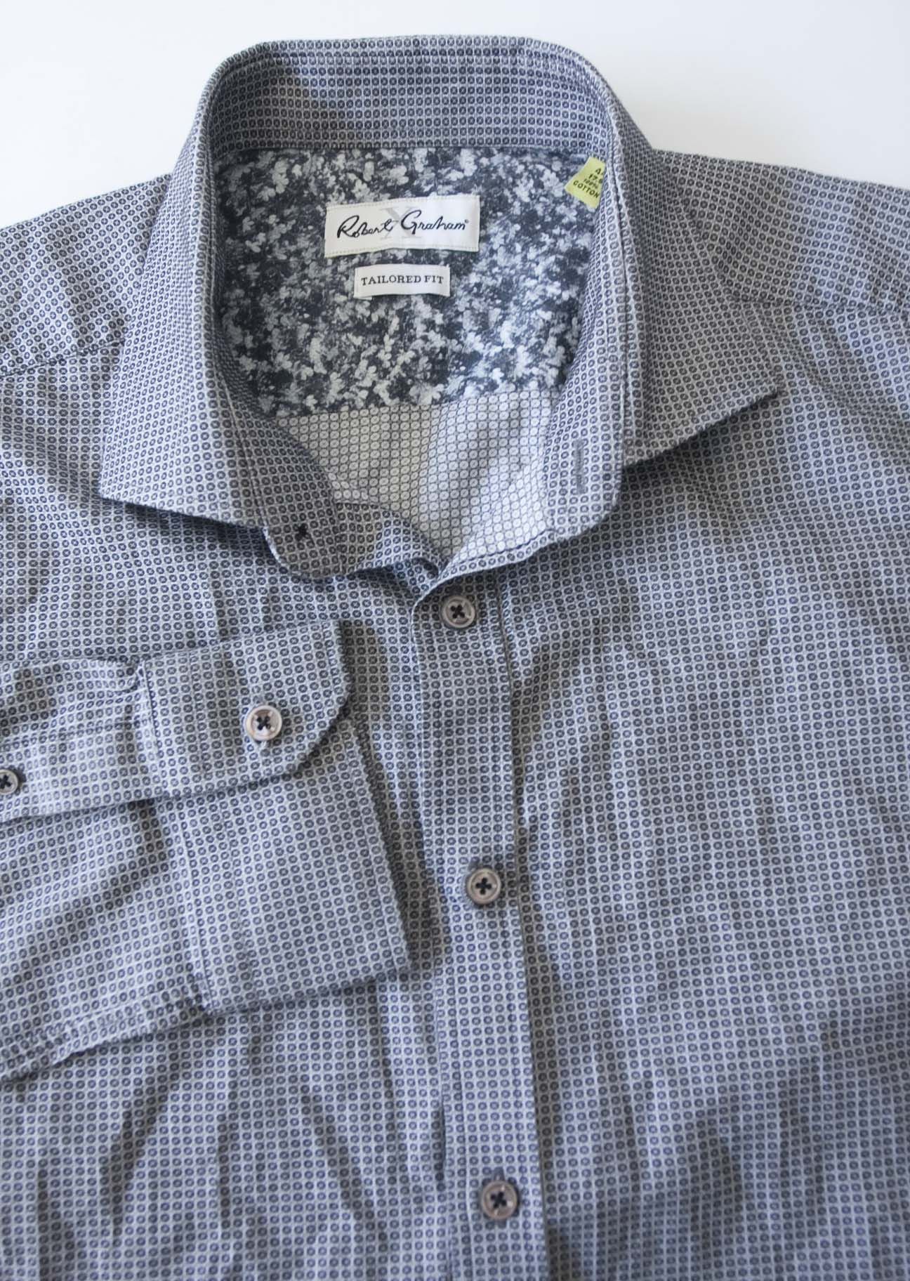 Robert Graham * Robert Graham X Shirt Gray Tailored Fit Size 17.5 /44 Size 44R - 2 Thumbnail