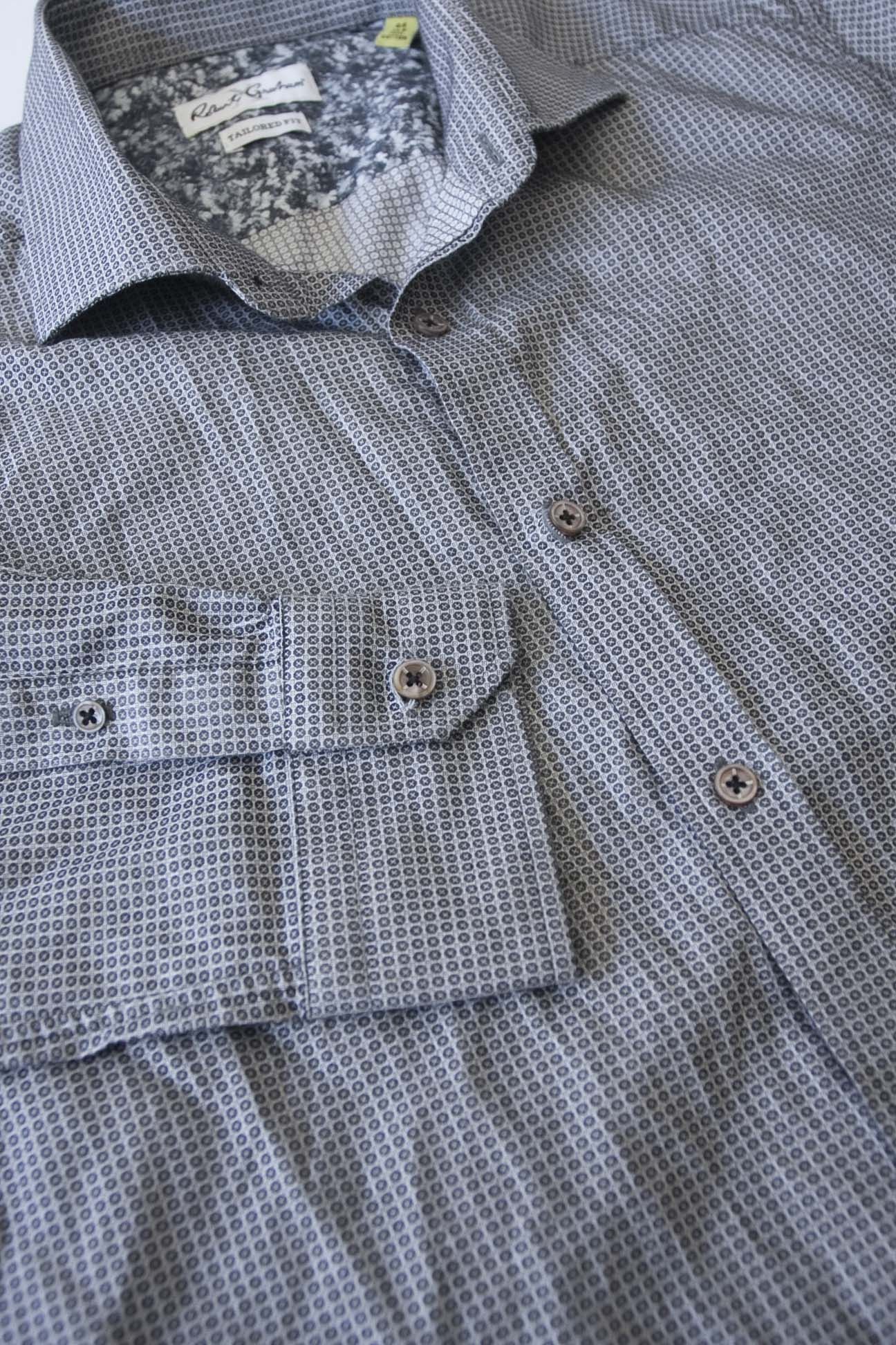 Robert Graham * Robert Graham X Shirt Gray Tailored Fit Size 17.5 /44 Size 44R - 3 Thumbnail