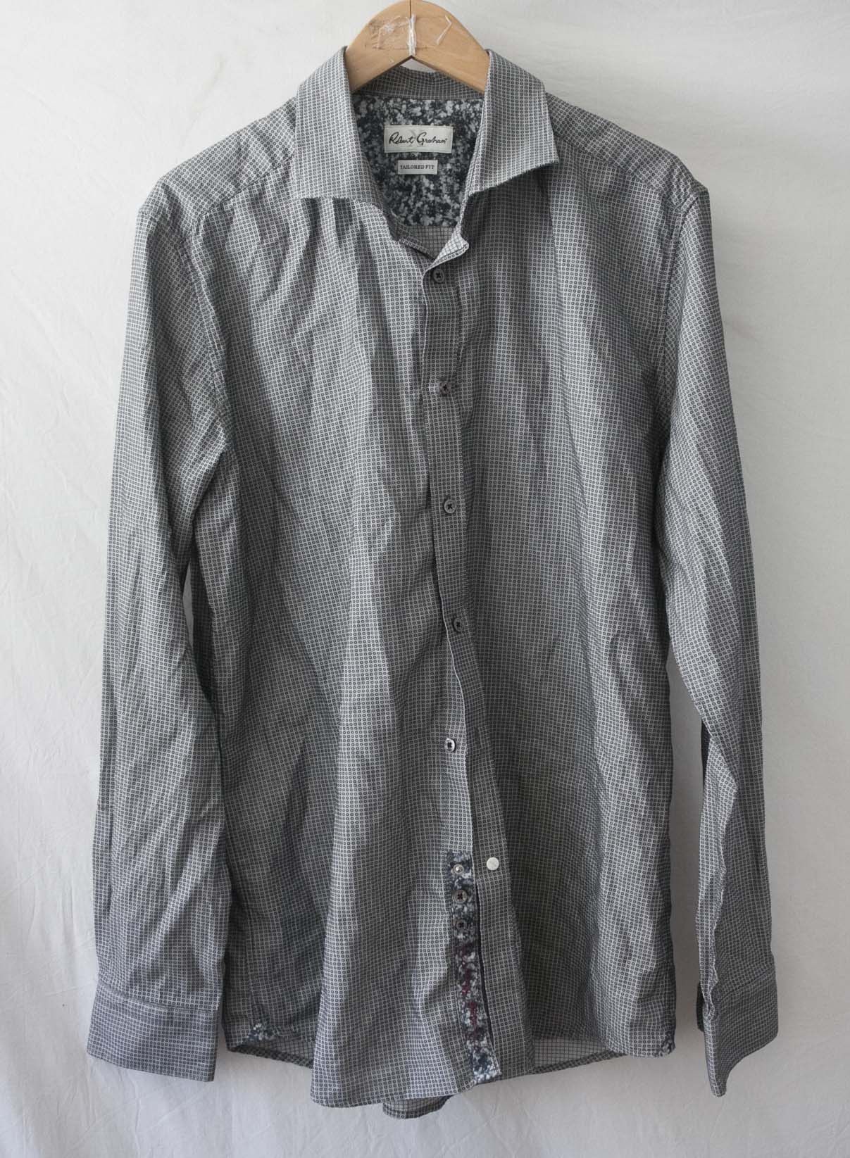 Robert Graham * Robert Graham X Shirt Gray Tailored Fit Size 17.5 /44 Size 44R - 1 Thumbnail