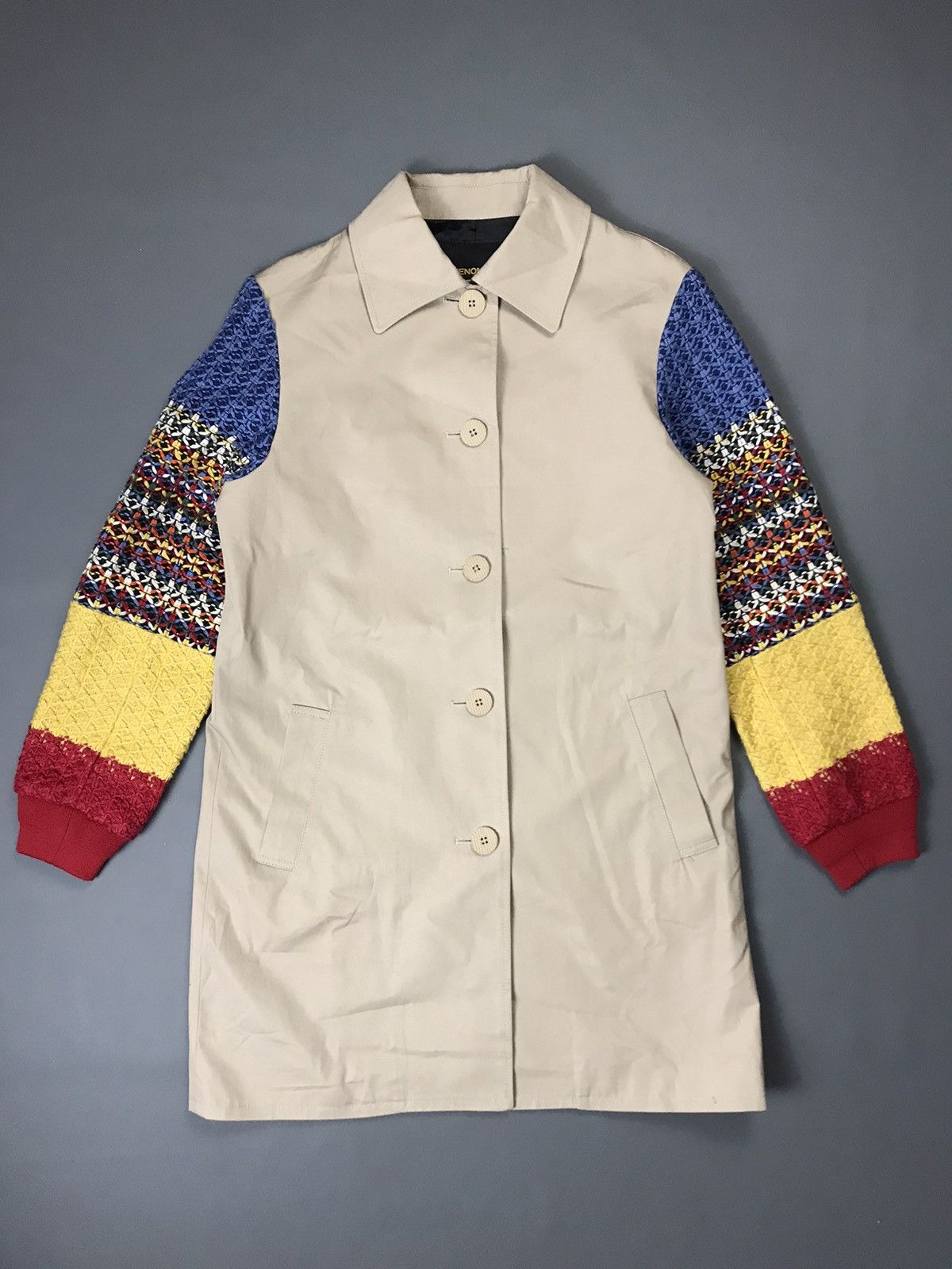 image of Phenomenon - S/s 14 - Ethnic Coat Multicolor Knitted Sleeve in Light Brown, Women's (Size Small)