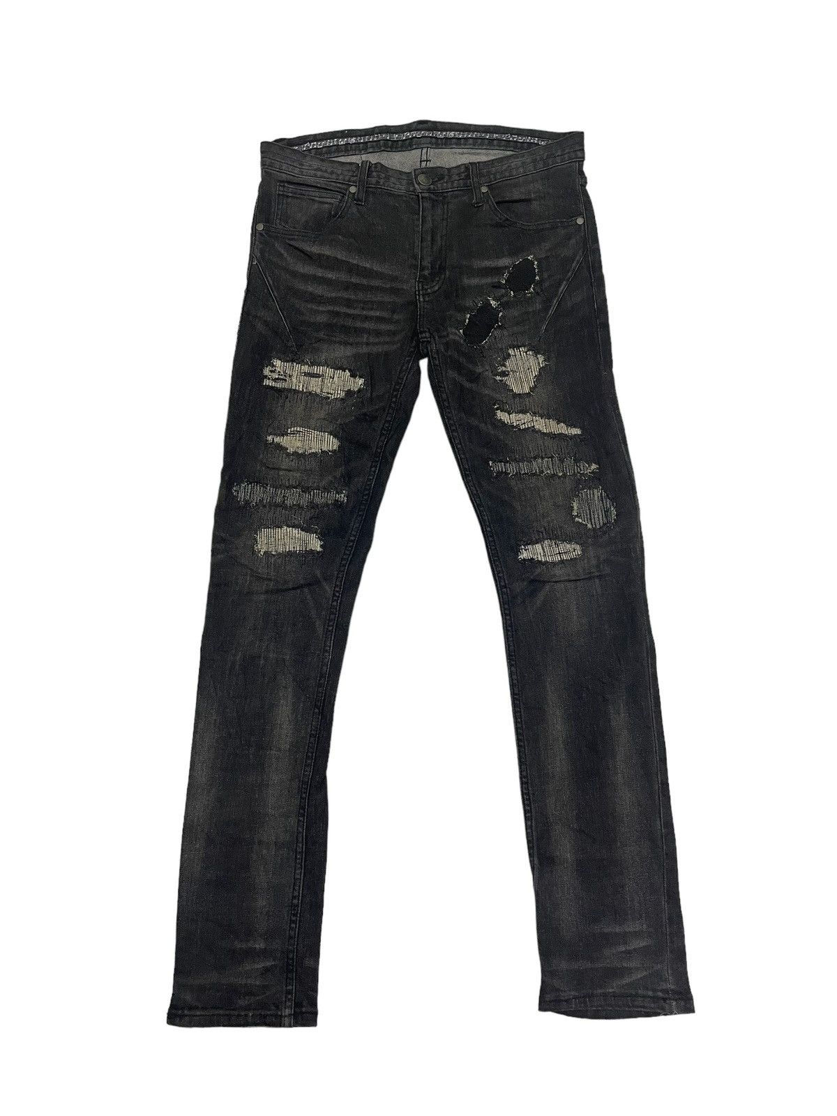 image of Number (N)Ine Denim X Nano Universe Distressed Punk Designs in Black, Men's (Size 33)