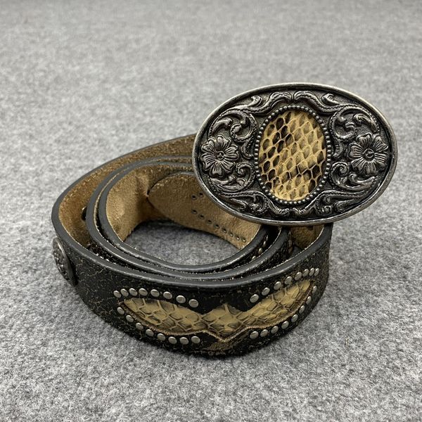 Vintage Snake Buckle Belt For Women, Y2k Style Black Snakeskin