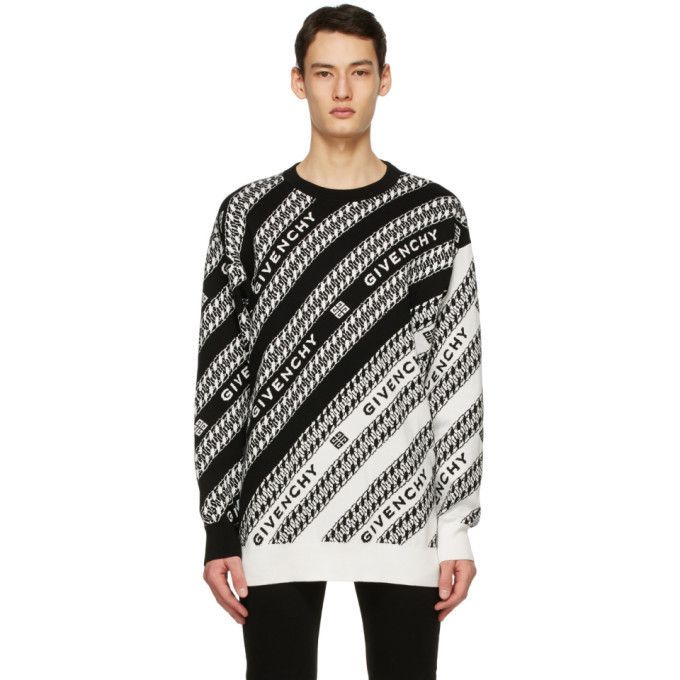 image of Givenchy Black And White Oversized Chain Sweater, Men's (Size Medium)