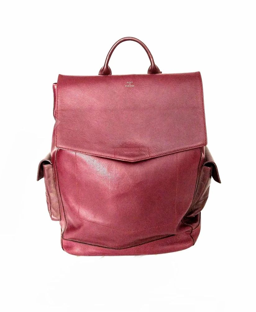 image of Kent Curwen Kent & Curwen Leather Backpack Burgundy Italy Red Bookbag, Men's