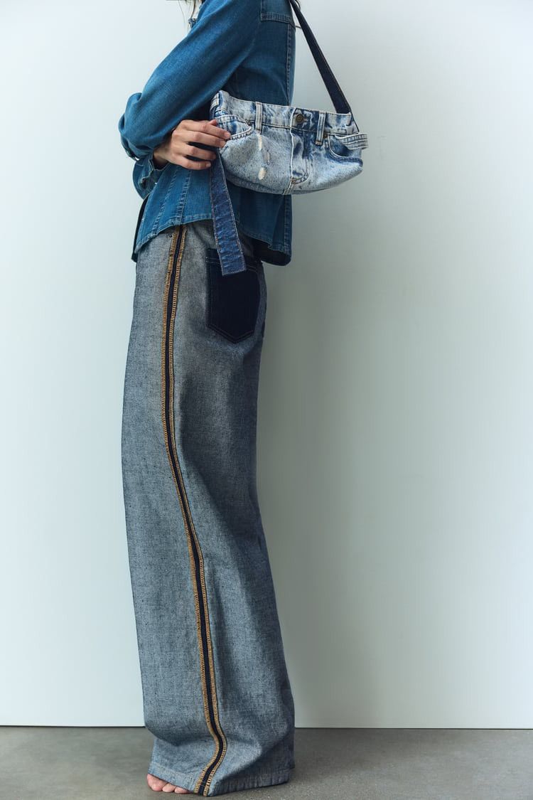 Zara denim patchwork bag hotsell