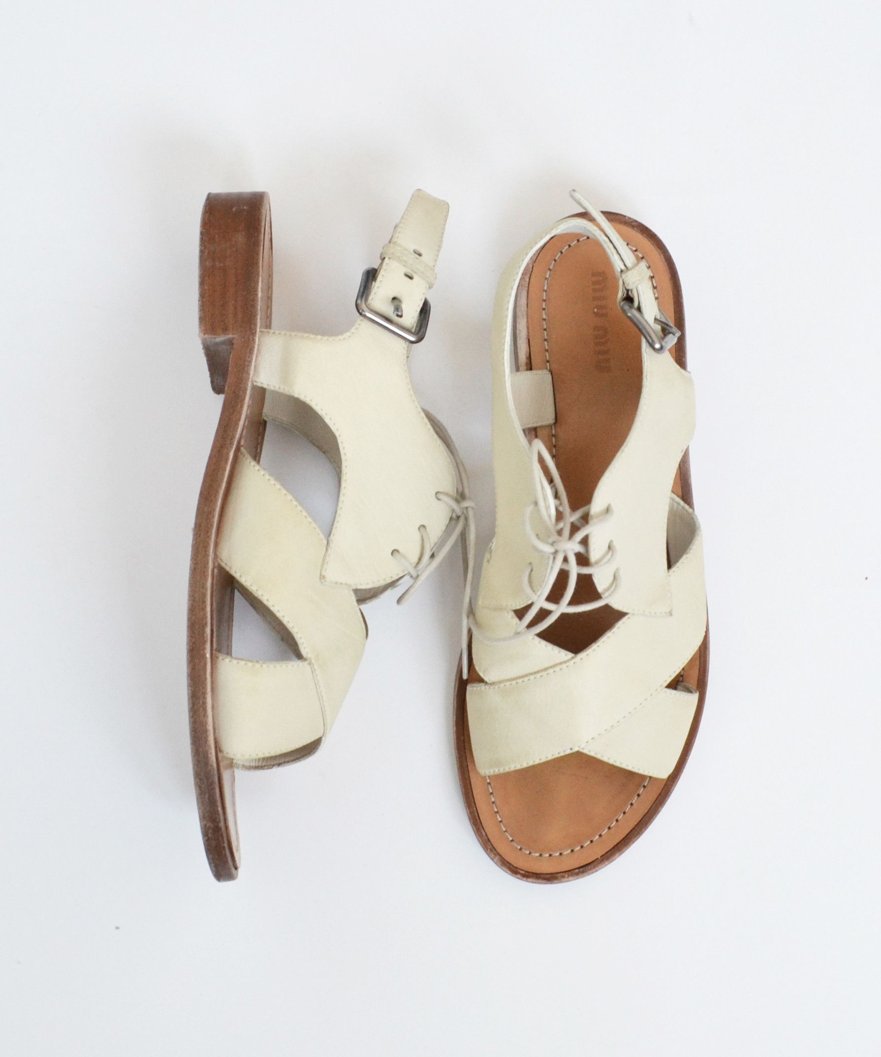 Miu Miu Miu Miu Sandals Cutout Shoes Leather Vintage Lace PRADA Size US 8.5 / IT 38.5 - 1 Thumbnail