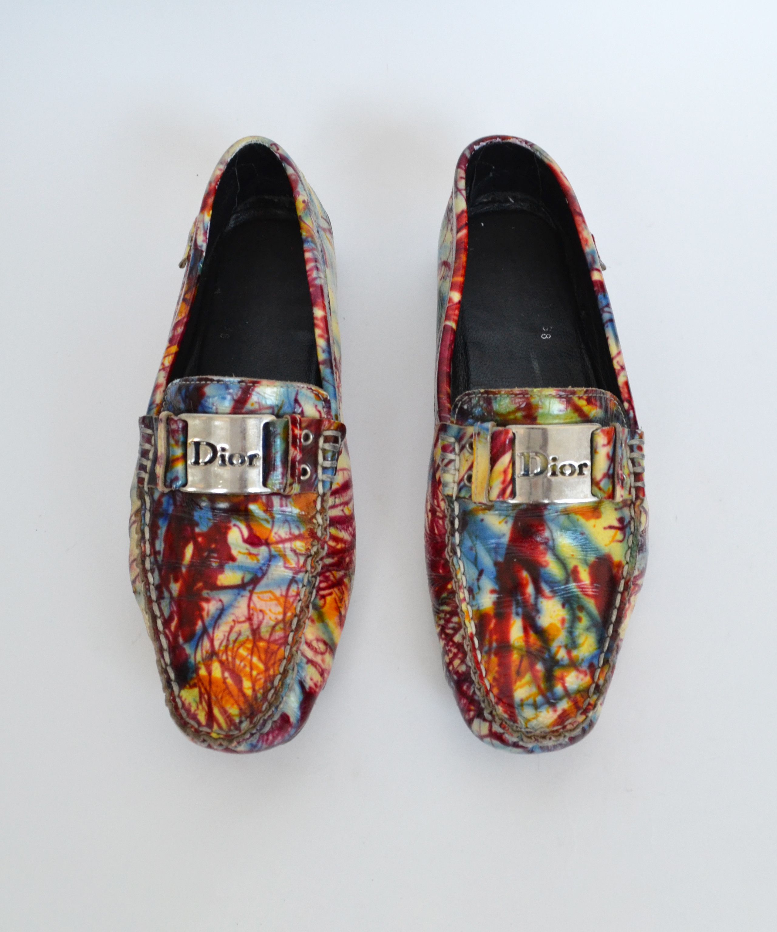 image of Car Shoe x Christian Dior Monsieur Dior Moccasins Logo Rasta Print Drivers Shoes Leather, Women's (