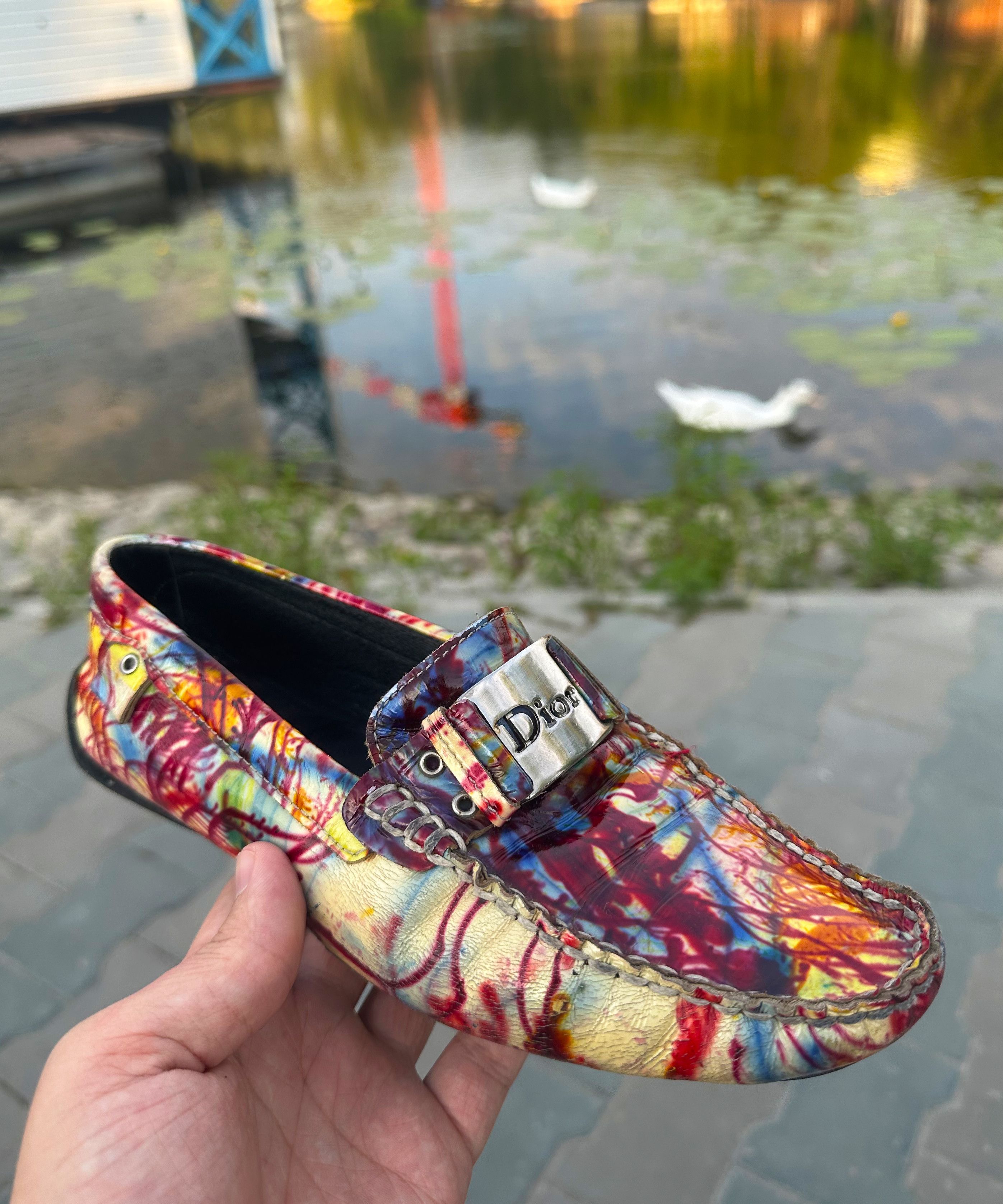image of Car Shoe x Christian Dior Monsieur Dior Moccasins Logo Rasta Print Drivers Shoes Leather, Women's (