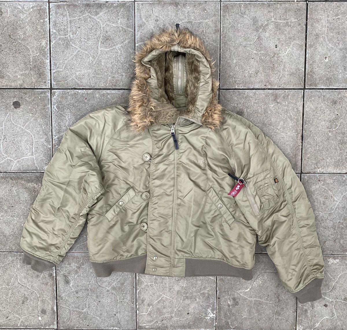 image of Vintage Alpha Industries N-2B Hooded Bomber Jacket in Olive Green, Men's (Size 2XL)