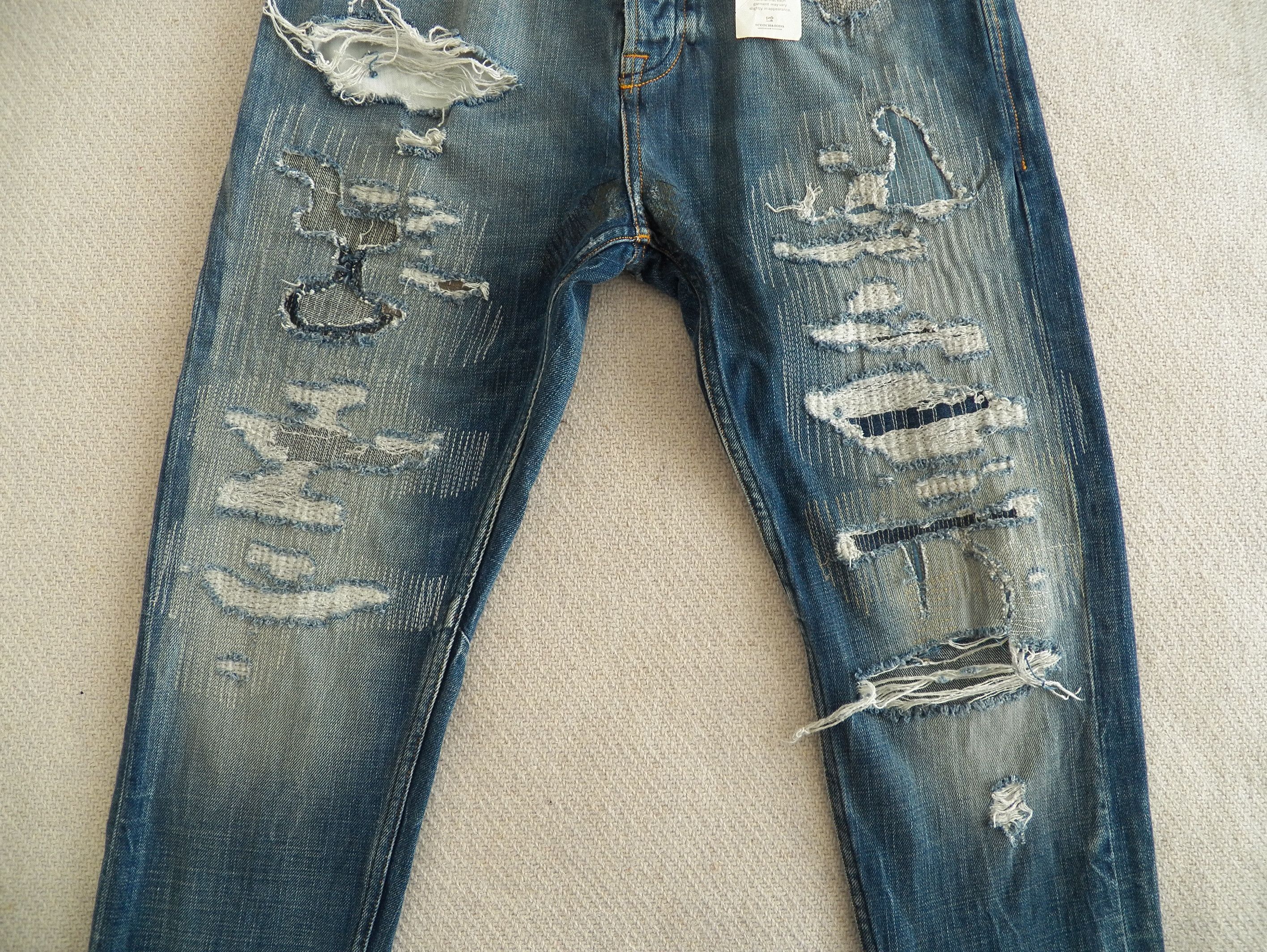 Scotch & Soda Dean Loose Taper JEANS W28 L32 Blue Patchwork Distressed NWT Size US 28 / EU 44 - 8 Thumbnail