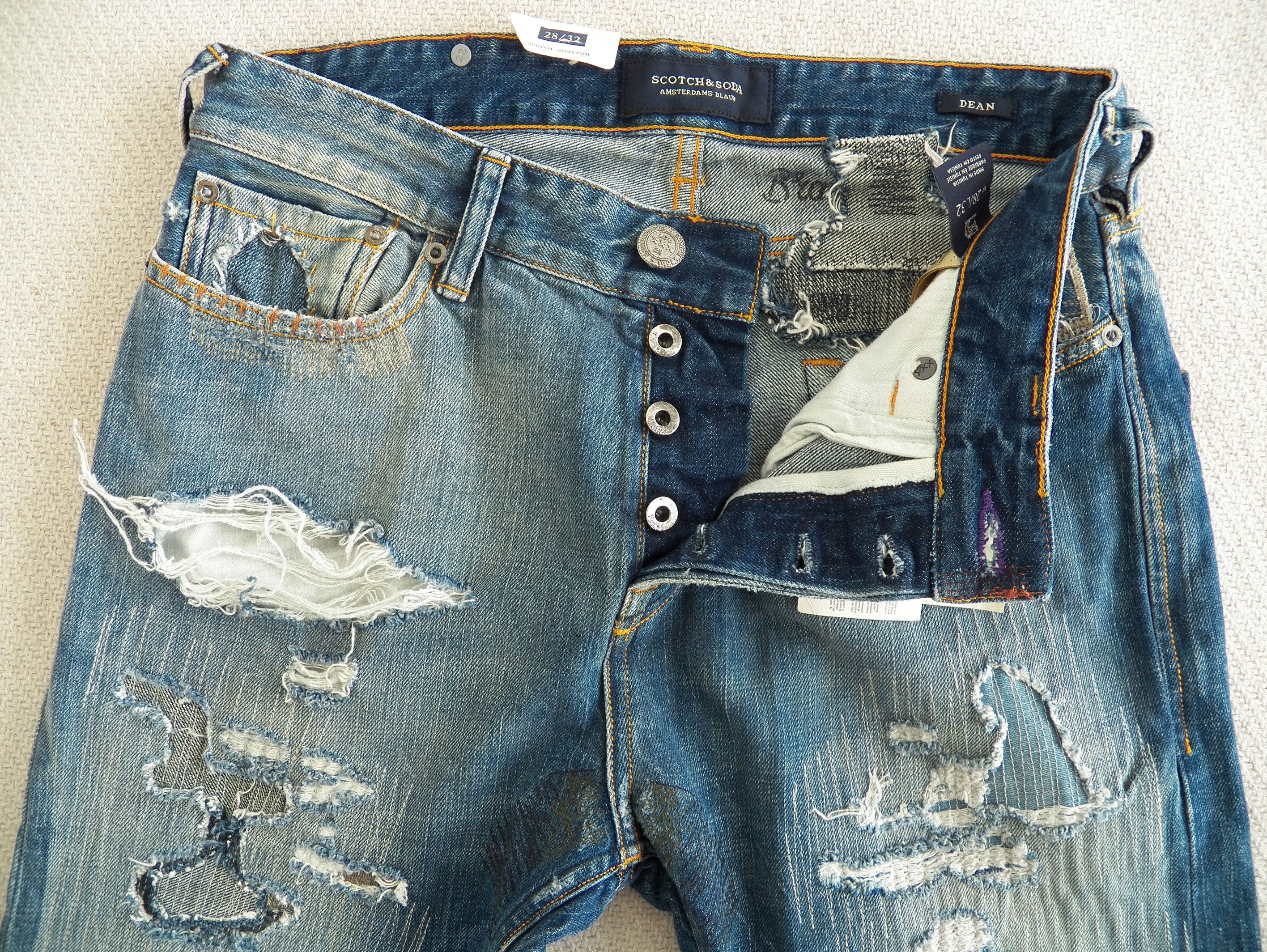 Scotch & Soda Dean Loose Taper JEANS W28 L32 Blue Patchwork Distressed NWT Size US 28 / EU 44 - 2 Thumbnail